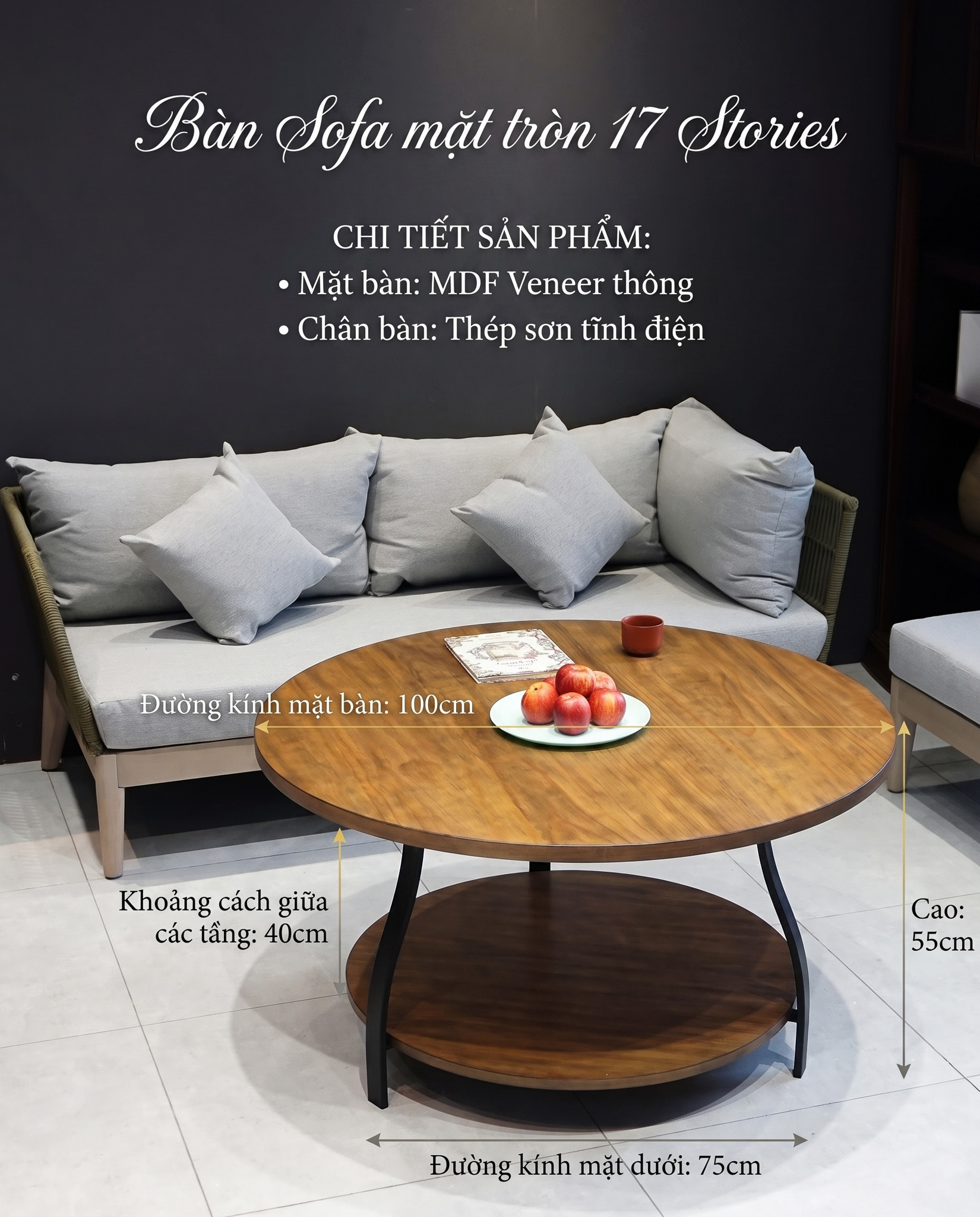 Bàn Sofa mặt tròn 17 Stories