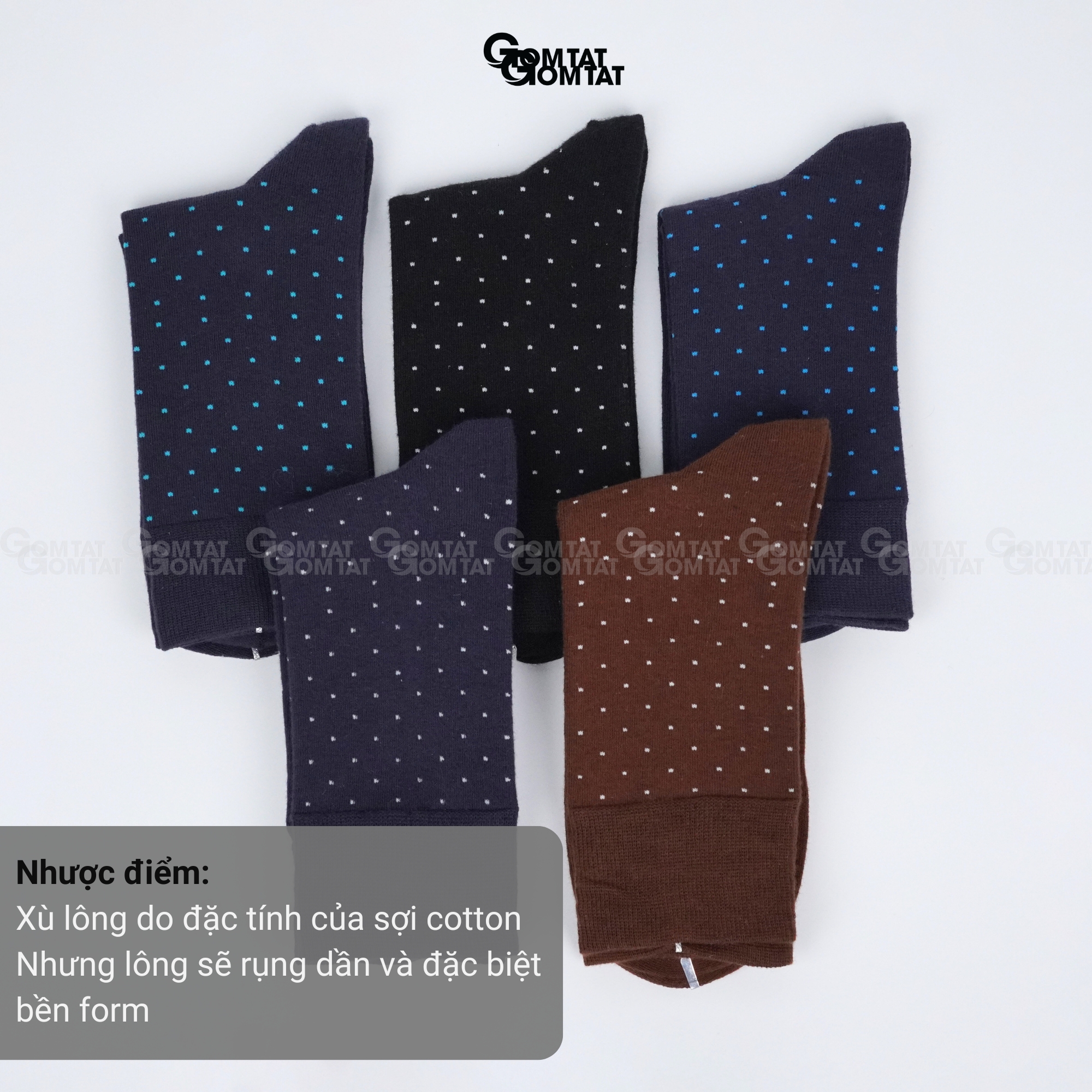 Hộp 5 đôi vớ nam cổ cao công sở GOMTAT hoạ tiết chấm bi, chất liệu cotton cao cấp LUX-CHAMBI-DUMAU-CB5_thumbnail_8