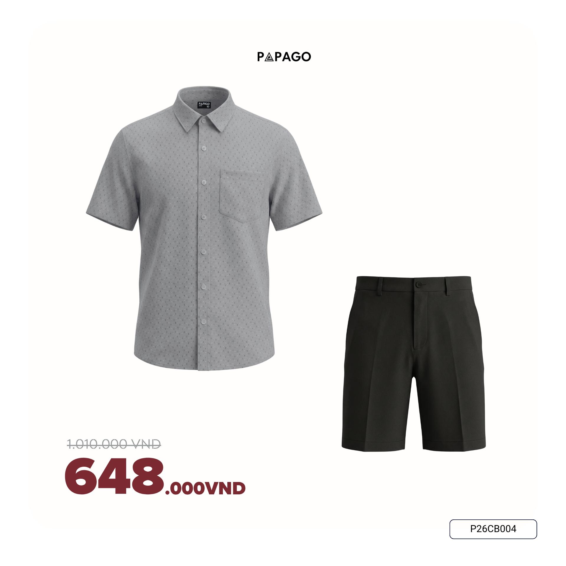 [Tặng Áo] Combo Áo Sơ Mi Nam Họa Tiết Vải Xô Đũi & Quần Short Vải Poly Trung Niên PAPAGO - P26CB006_thumbnail_3