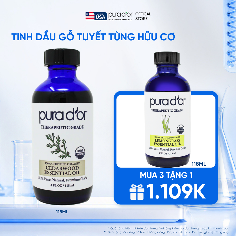 Tinh Dầu Gỗ Tuyết Tùng Hữu Cơ Pura D'or Therapeutic Grade Cedarwood Essential Oil 118ml_thumbnail_0