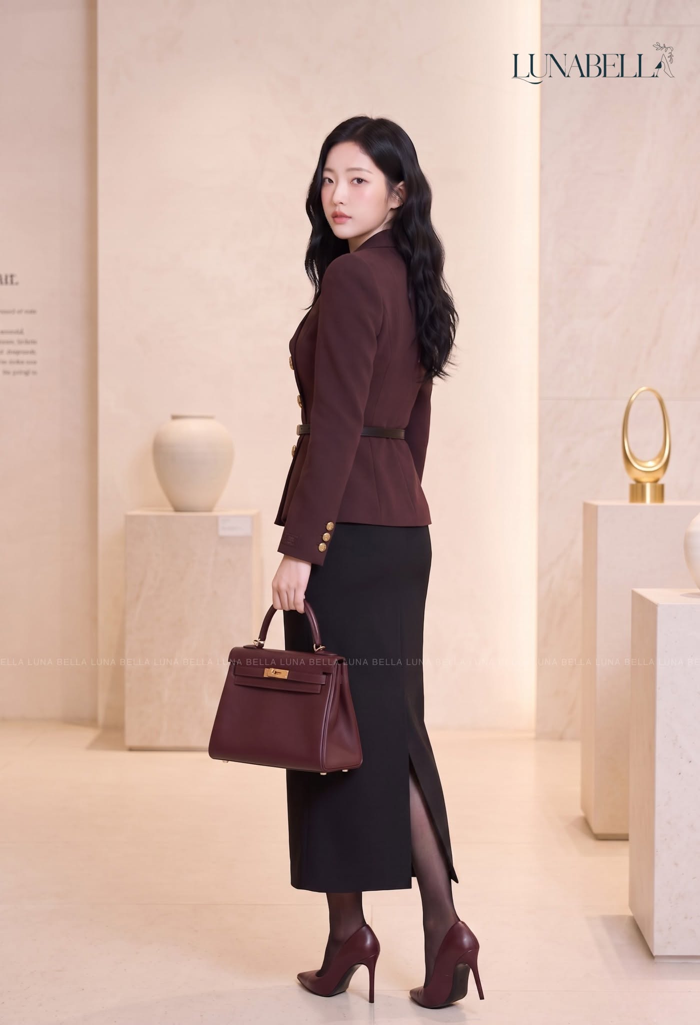 Set vest cúc lệch chân váy bút chì VELMORA màu ĐỎ_thumbnail_2
