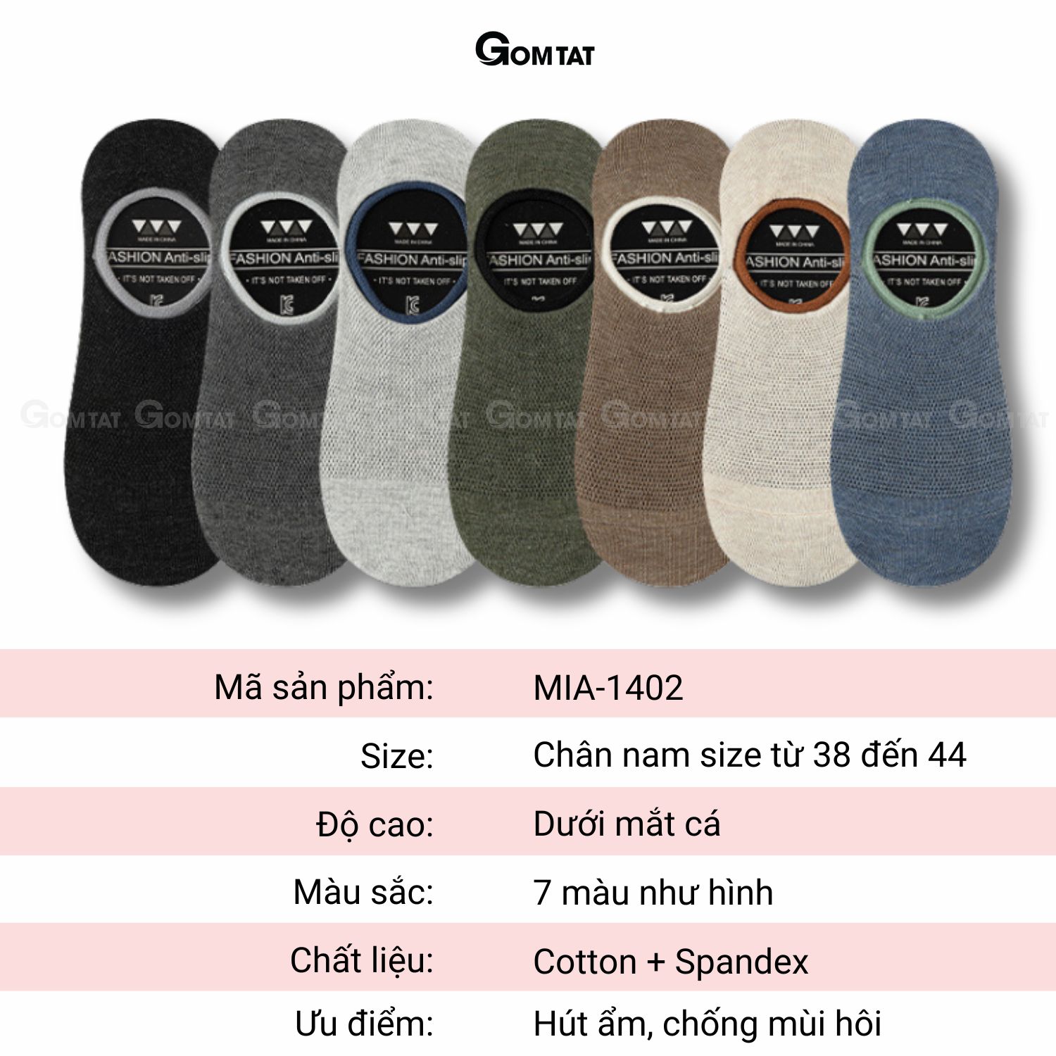 Combo 7 đôi tất lười nam chống tuột gót GOMTAT, vớ lười nam mùa hè đi giày lười cao cấp - MIA-1402-CB7 MIA-1402_thumbnail_5