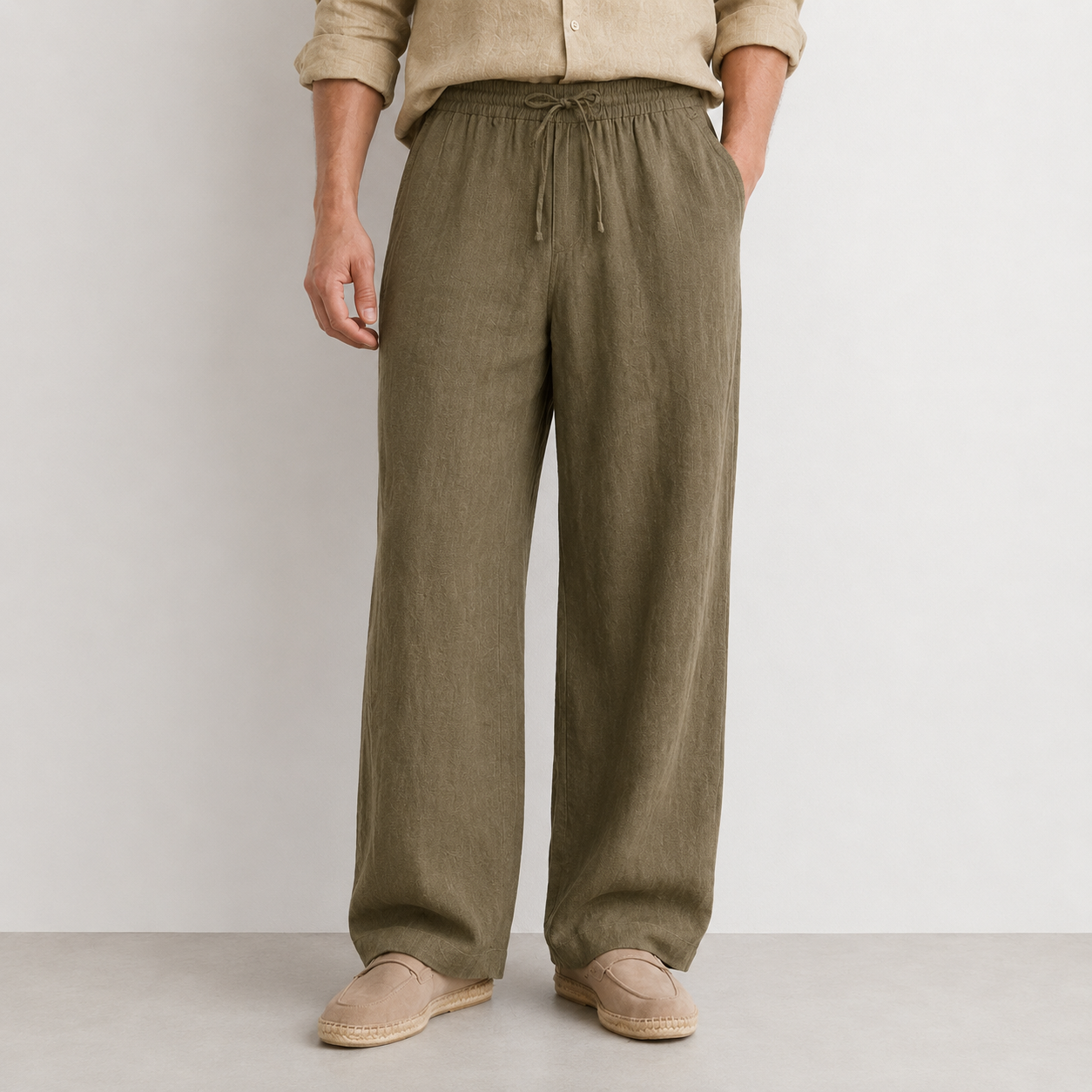 100% PREMIUM LINEN - QUẦN ỐNG RỘNG 24cm - Lưng Thun Dây Rút