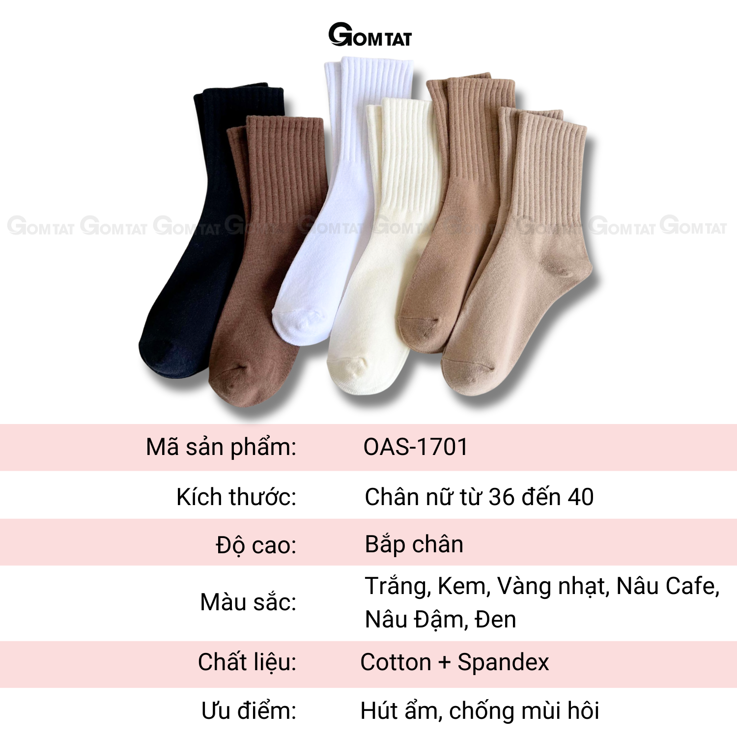 Combo tất cổ cao trơn sọc gân GOMTAT, vớ nữ cao cổ chất vải dày dặn êm ái, khử khuẩn thoáng khí - OAS-1701_thumbnail_8