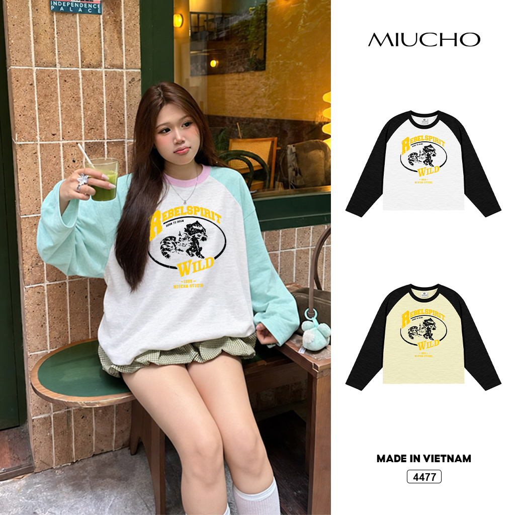 Áo thun nữ form boxy Miucho tay dài cổ tròn cotton xược thoáng mát 4477