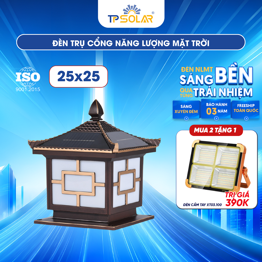 Đèn trụ cổng mái ngói năng lượng mặt trời TP SOLAR TC01