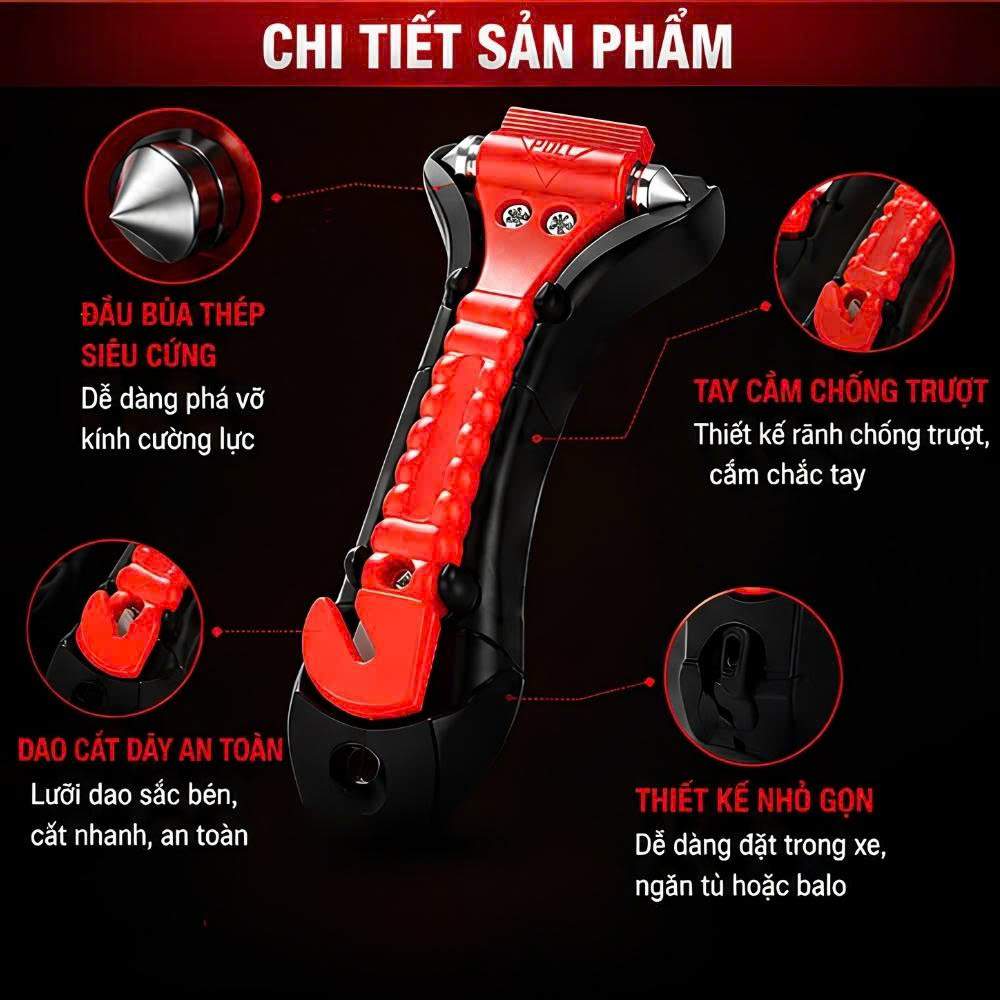 Búa Phá Kính Ô Tô GCAR Thép Cacbon Kèm Dao Cắt Dây Đai_thumbnail_6