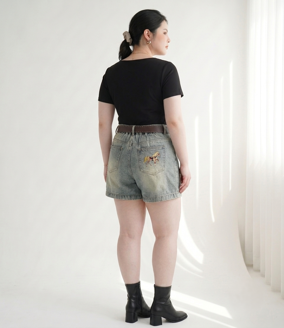 Quần Short Jean Lửng Ép Đá Bigsize Lưng Thun Sau - Đen, Trắng, Xanh Nhạt, Xanh Đậm - Vừa 55–90kg - T-QSJ75_thumbnail_5