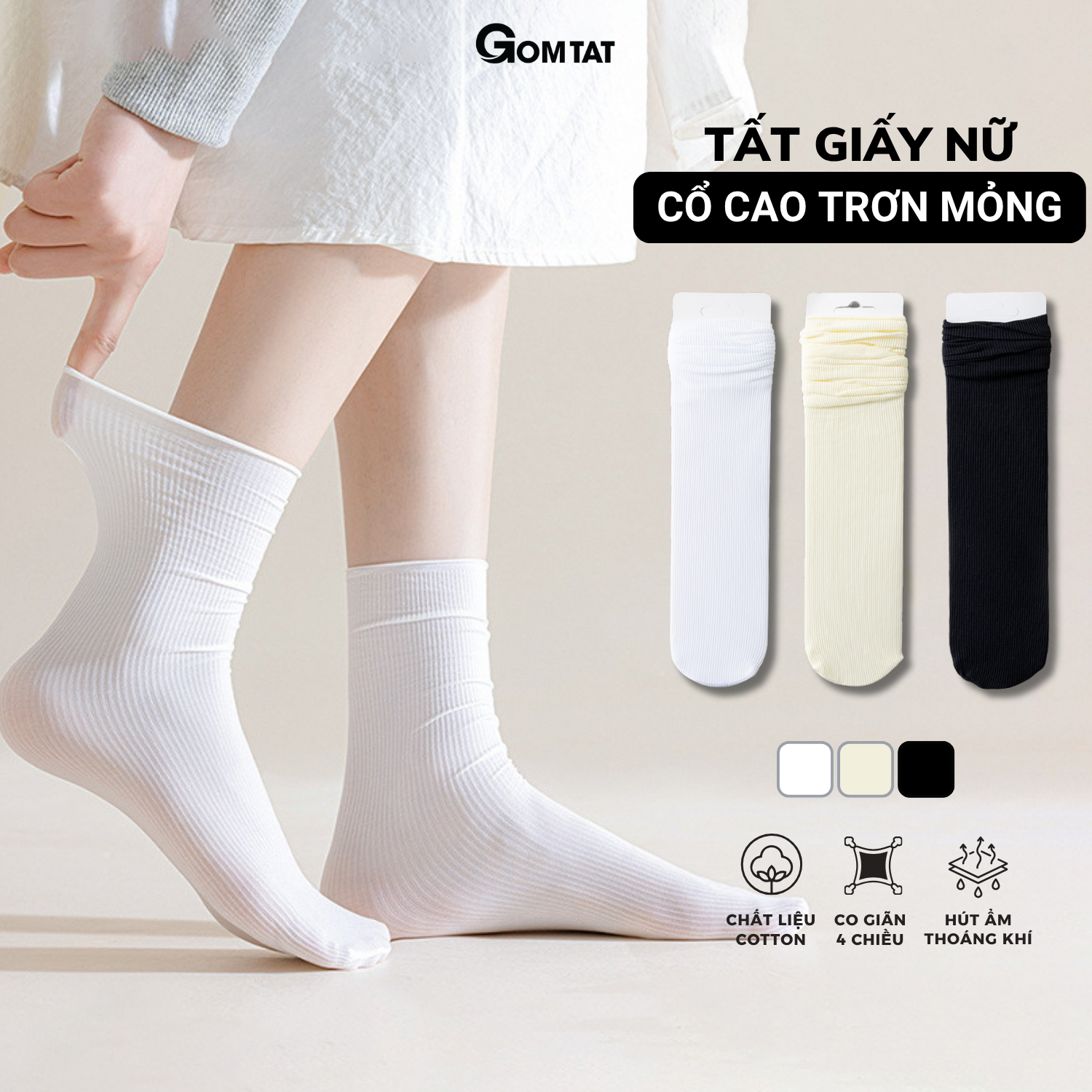Combo tất giấy nữ mỏng mùa hè GOMTAT, vớ nữ trơn mong nhẹ, mềm mịn, tôn dáng - HOT-1304