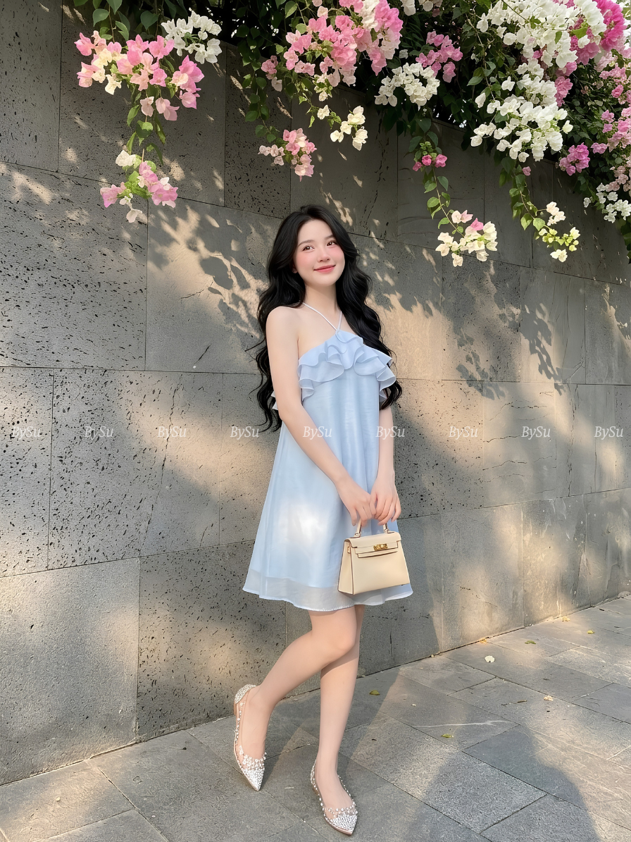 M41 - Đầm Tơ Cổ Yếm Phối Bèo Cao Cấp_thumbnail_3