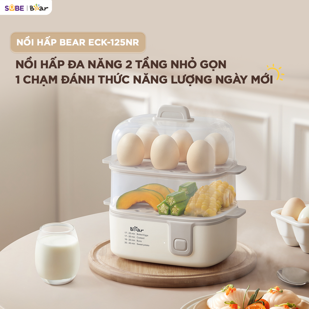 Nồi Hấp Điện Đa Năng 3L 2 Tầng Bear ECK-125NR Hấp Bánh Bao Hấp Trứng Hấp Đồ Ăn Dặm_thumbnail_3