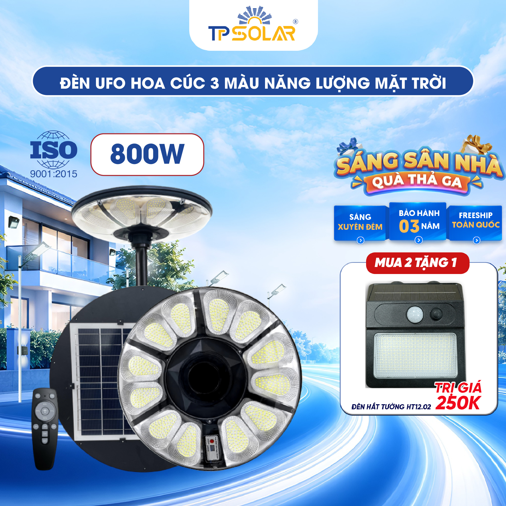 Đèn UFO hoa cúc 3 màu ánh sáng năng lượng mặt trời TP SOLAR UF11