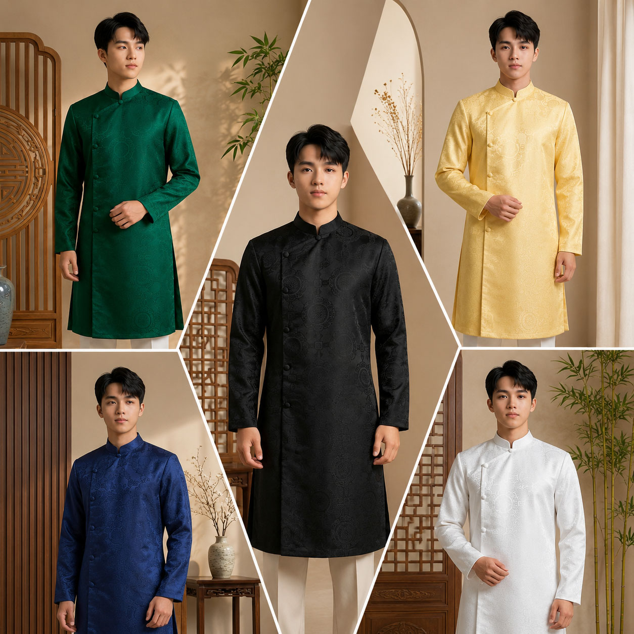 Áo Dài Nam Cách Tân Gấm Vân Cao Cấp NA26-17