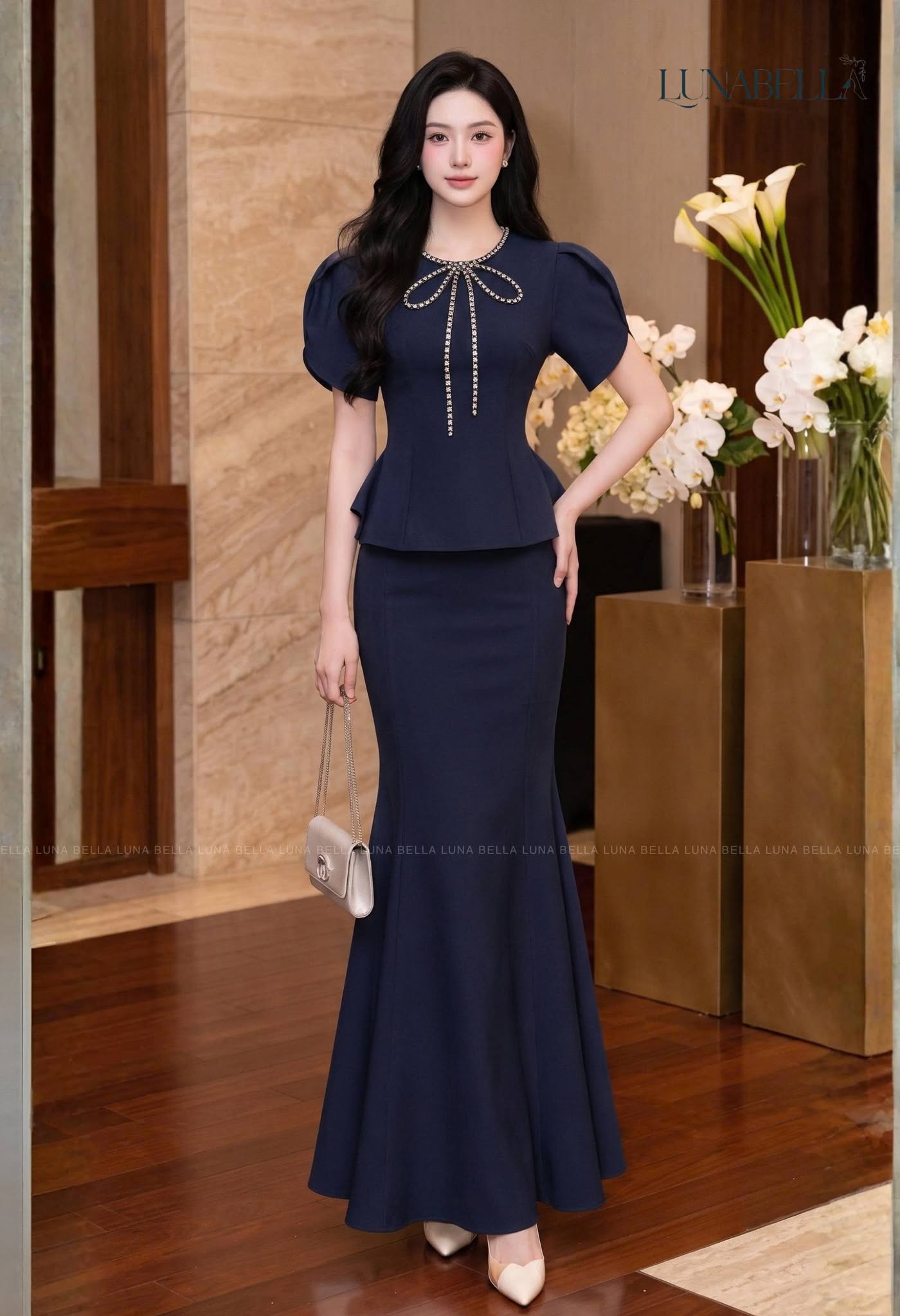 Chân váy đuôi cá dài ASHLEY màu XANH NAVY