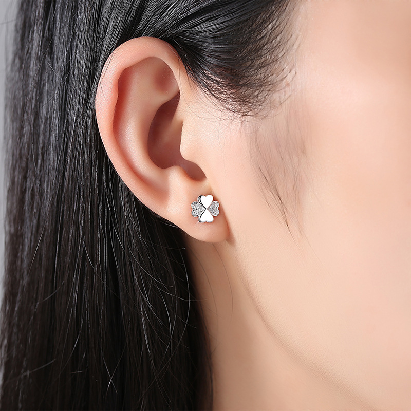 Bông Tai Bạc S925 Mẫu Cỏ Bốn Lá Đính Đá Zircon May Mắn HTT052_thumbnail_2