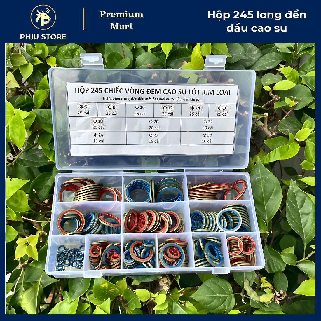 Long Đền Dầu Cao Su - Hộp 245 Vòng Đệm Cao Su Lót Kim Loại, Gioăng Chống Rò Dầu - PHIU STORE