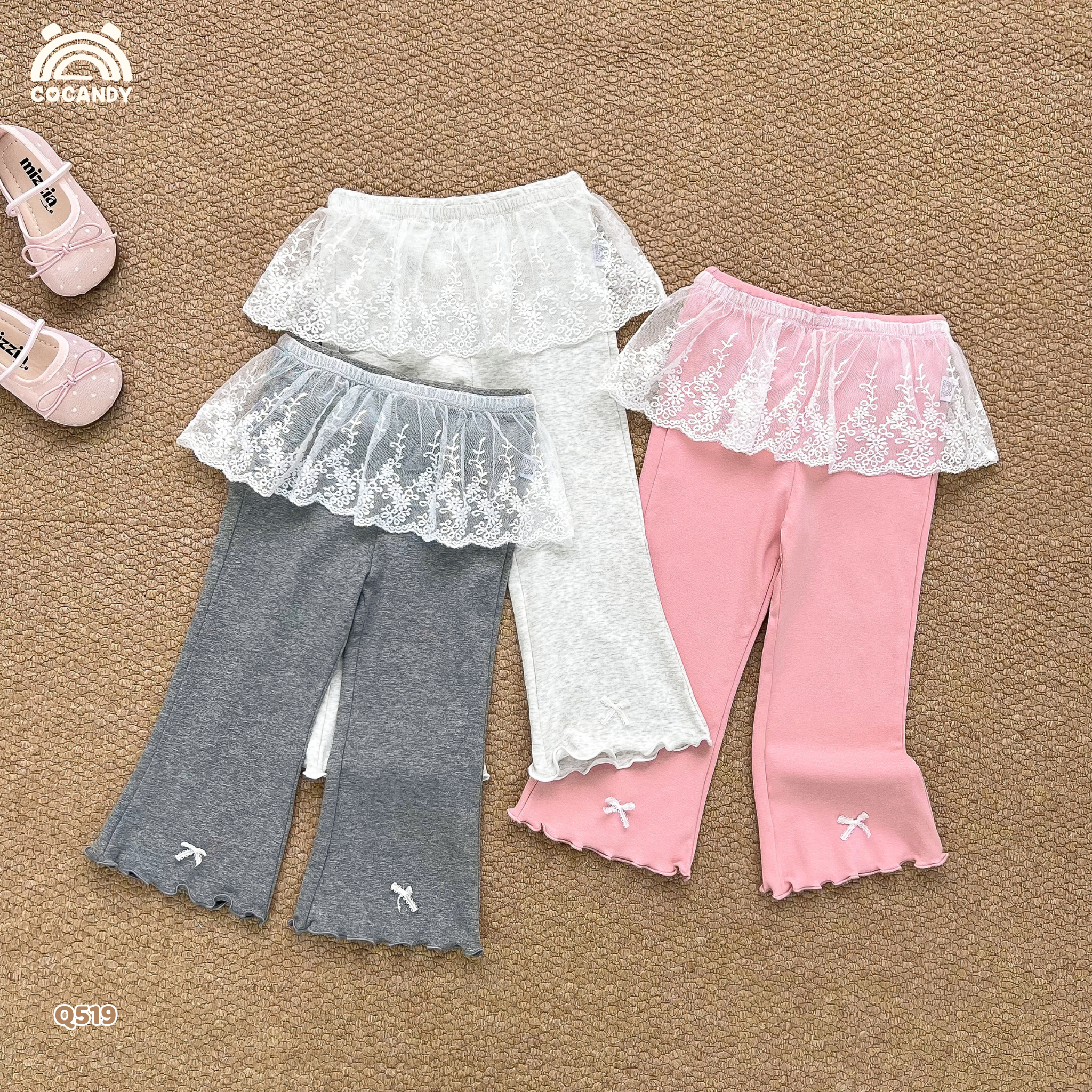 Quần dài legging HỒNG ống loe phối ren trắng_thumbnail_3
