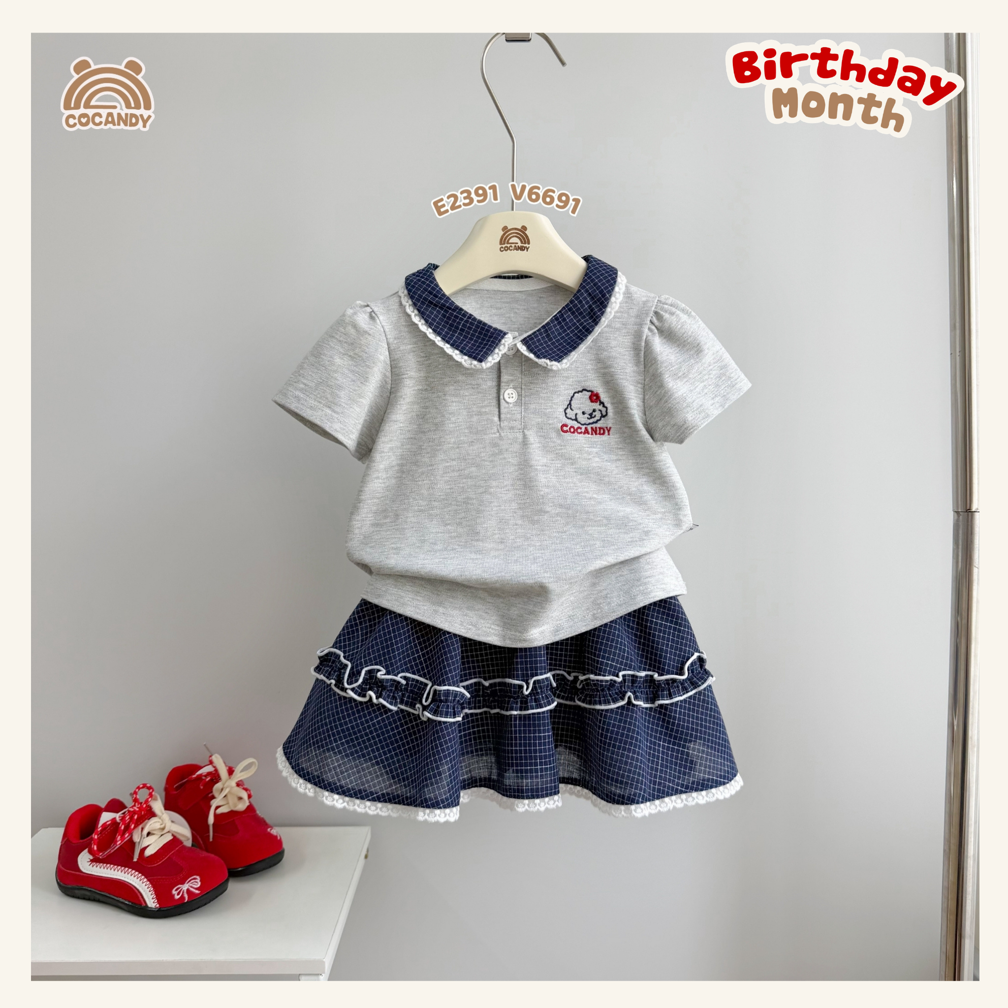 Áo cộc polo XÁM phối cổ caro xanh than