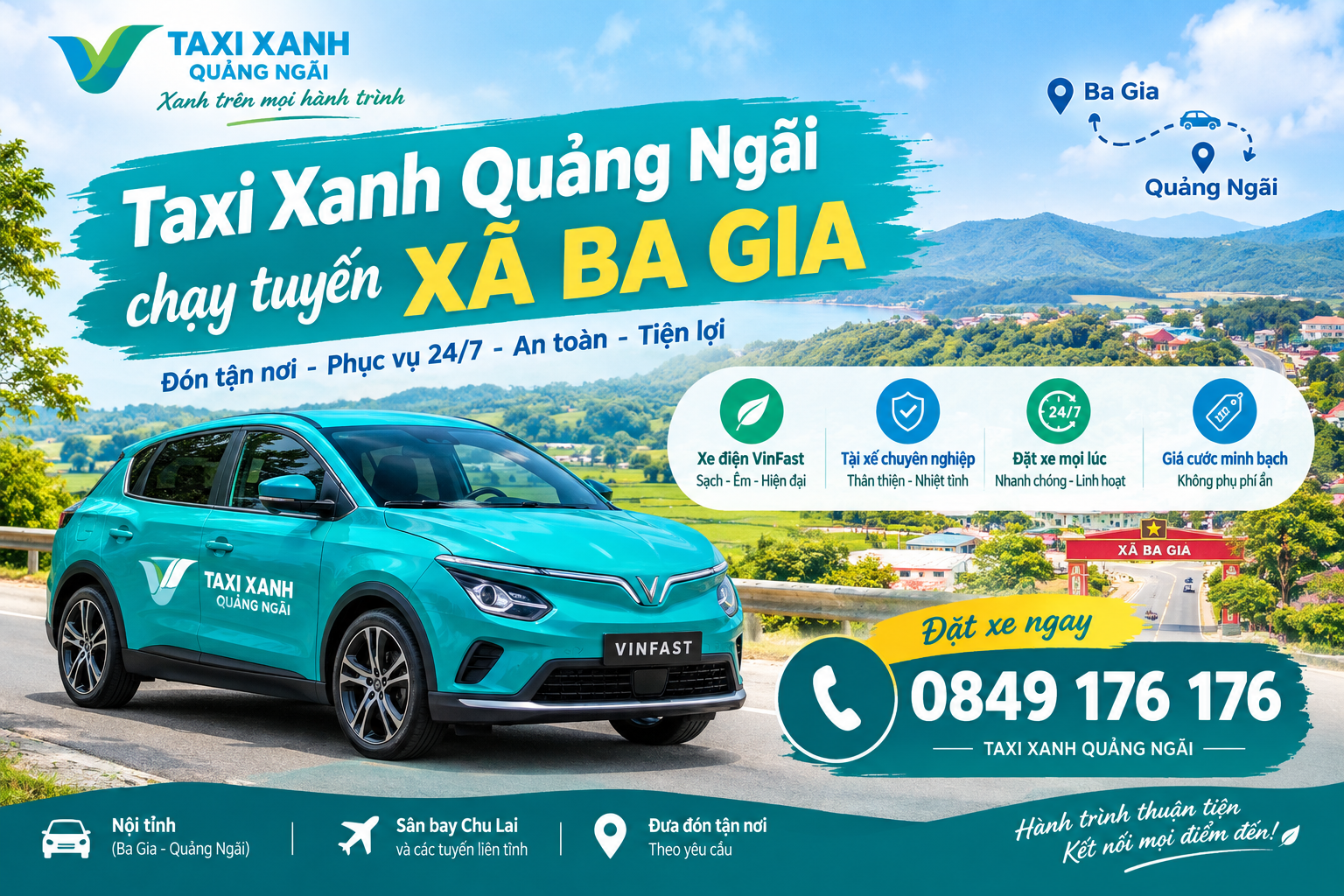 Taxi Xanh Quảng Ngãi Chạy Tuyến Xã Ba Gia: Đặt Xe 24/7
