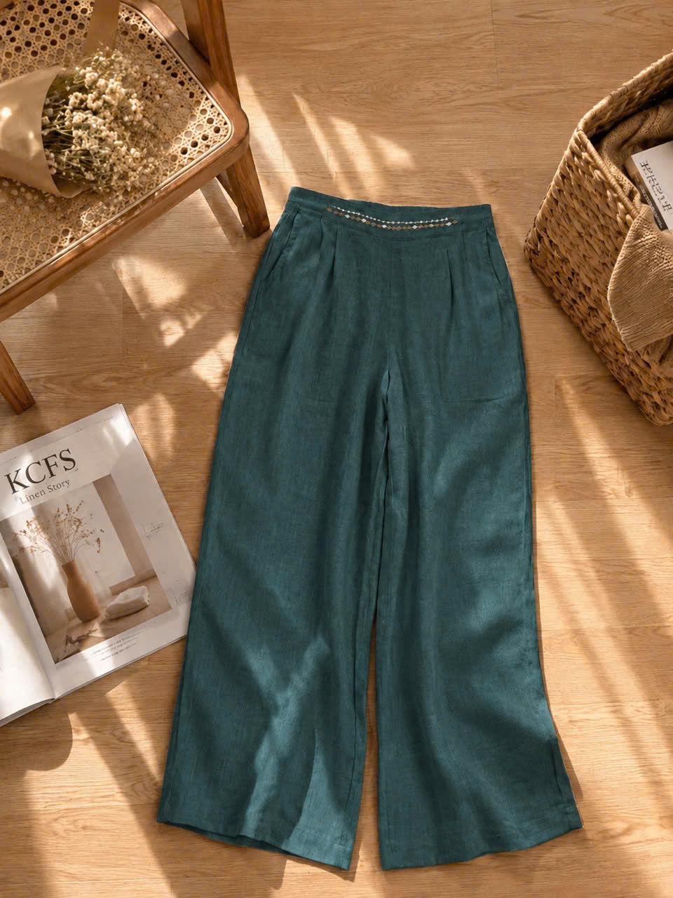 Quần linen tưng lưng thun thêu_thumbnail_2