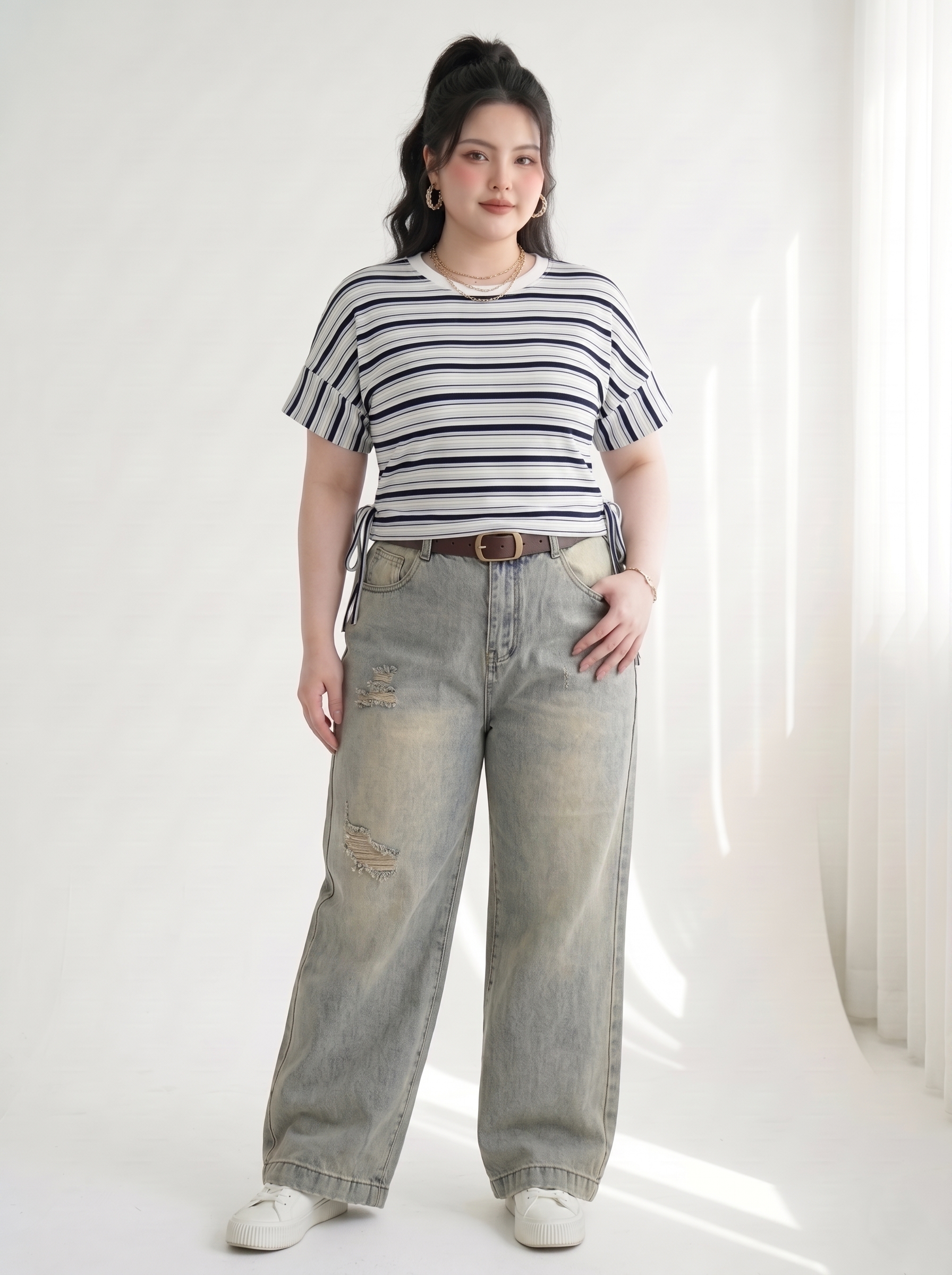 Quần Jean Suông Nấm Ống Rộng Bigsize Lưng Cao Dài 97cm - Rêu Khói - Vừa 55–90kg - T-QJ5055_thumbnail_1