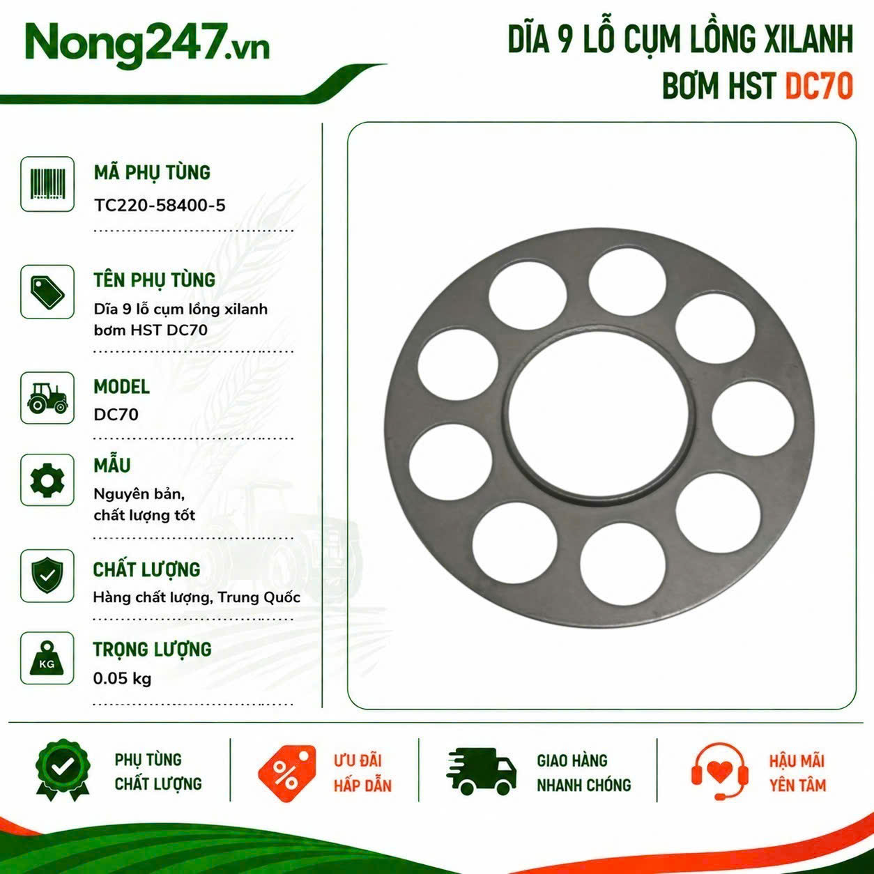 Dĩa 9 lỗ cụm lồng xilanh bơm HST DC70