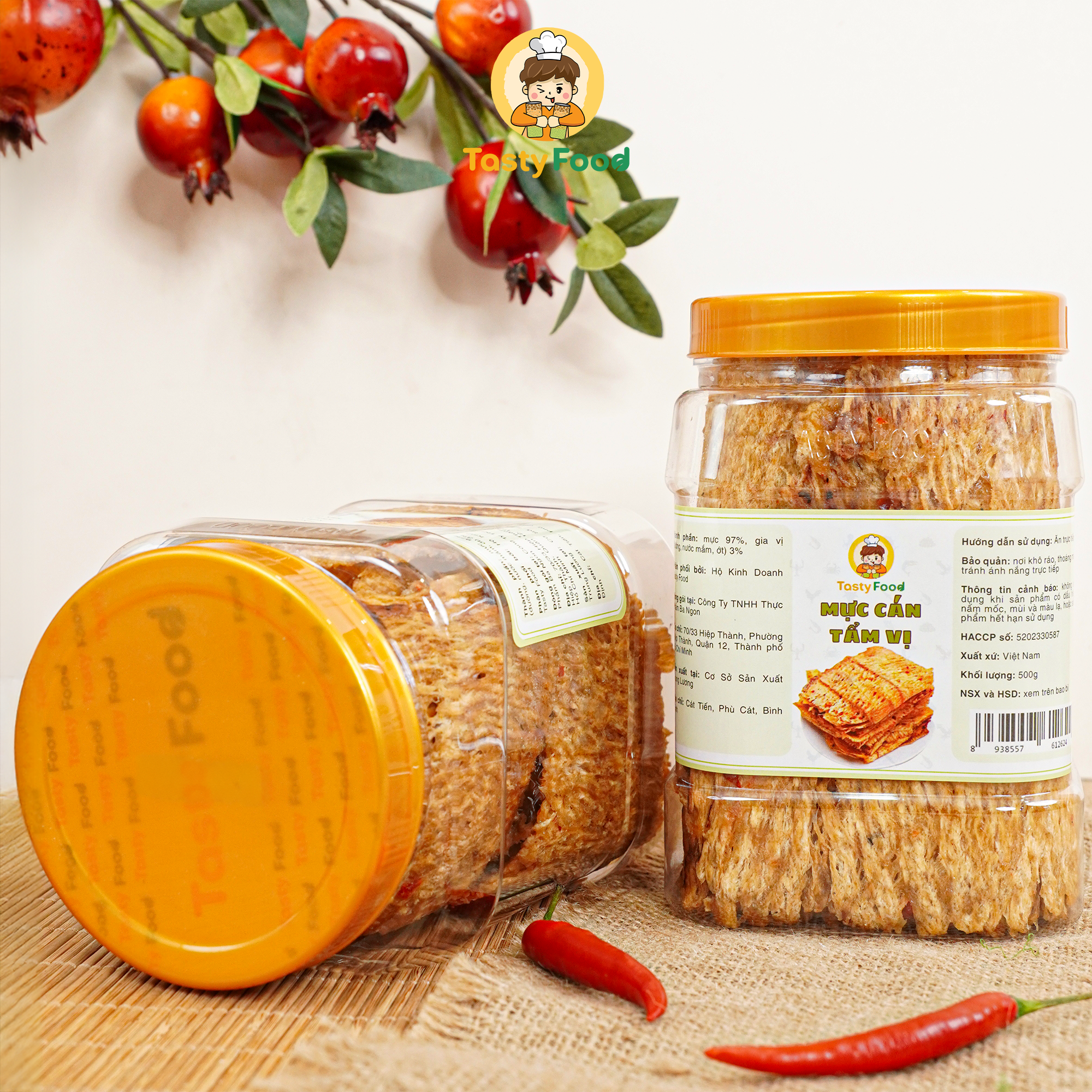 Mực cán tẩm gia vị cay Tasty Food - Hũ vuông 500g