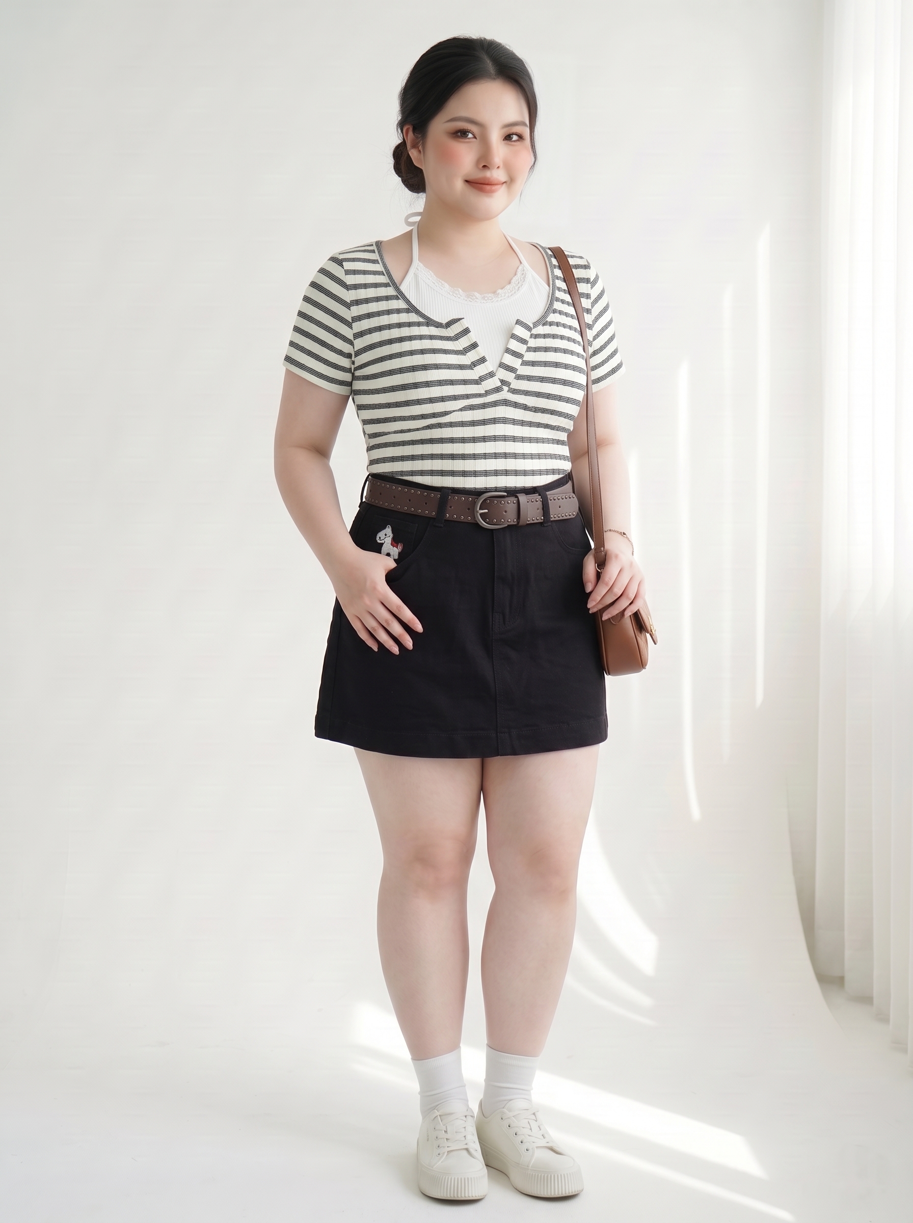 Chân Váy Jean Thêu Ngựa Bigsize Dáng A Lưng Cao Có Quần Bảo Hộ - Đen, Trắng - Vừa 55–90kg - T-JV2123_thumbnail_3
