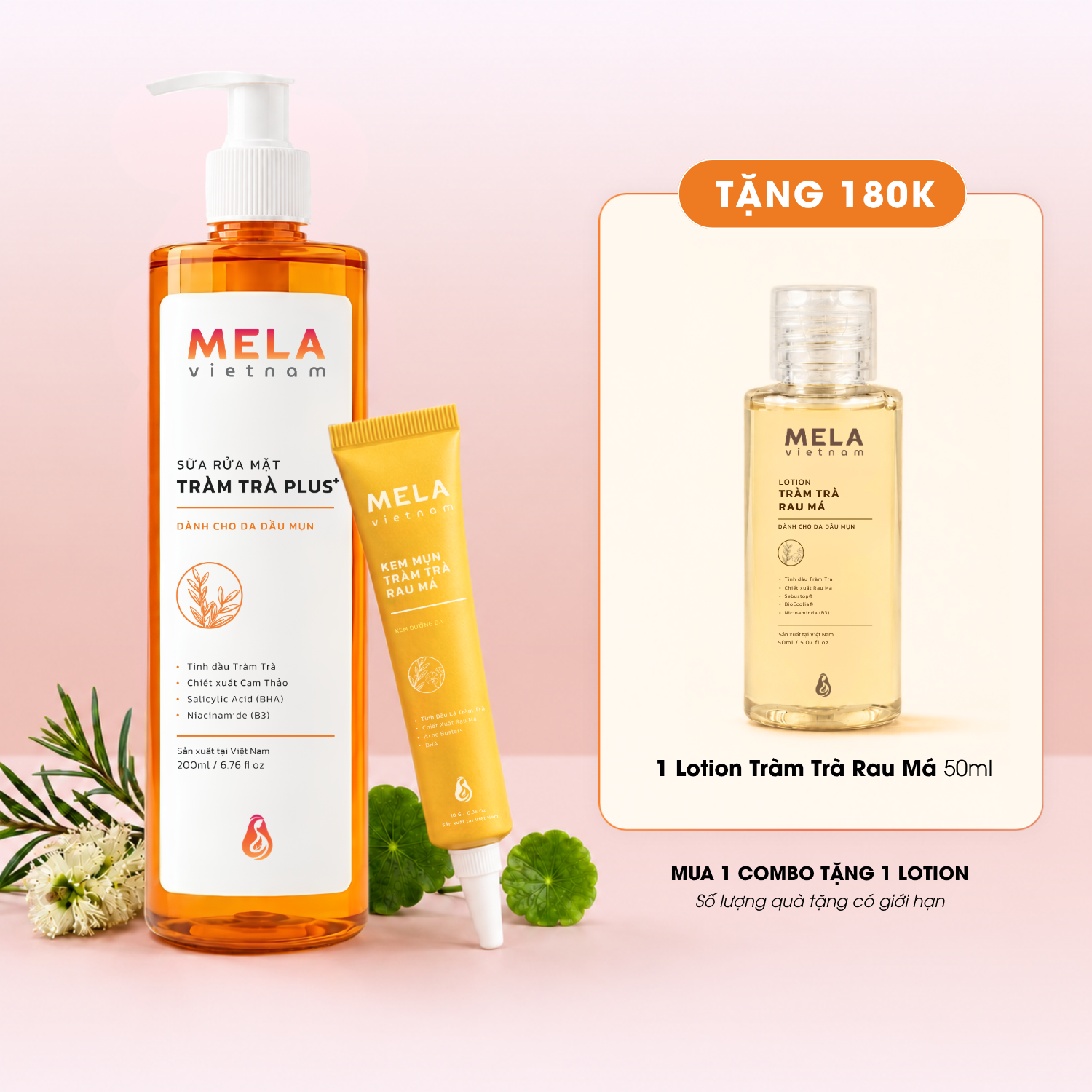 Combo Sữa rửa mặt & Kem mụn tặng Lotion 50ml