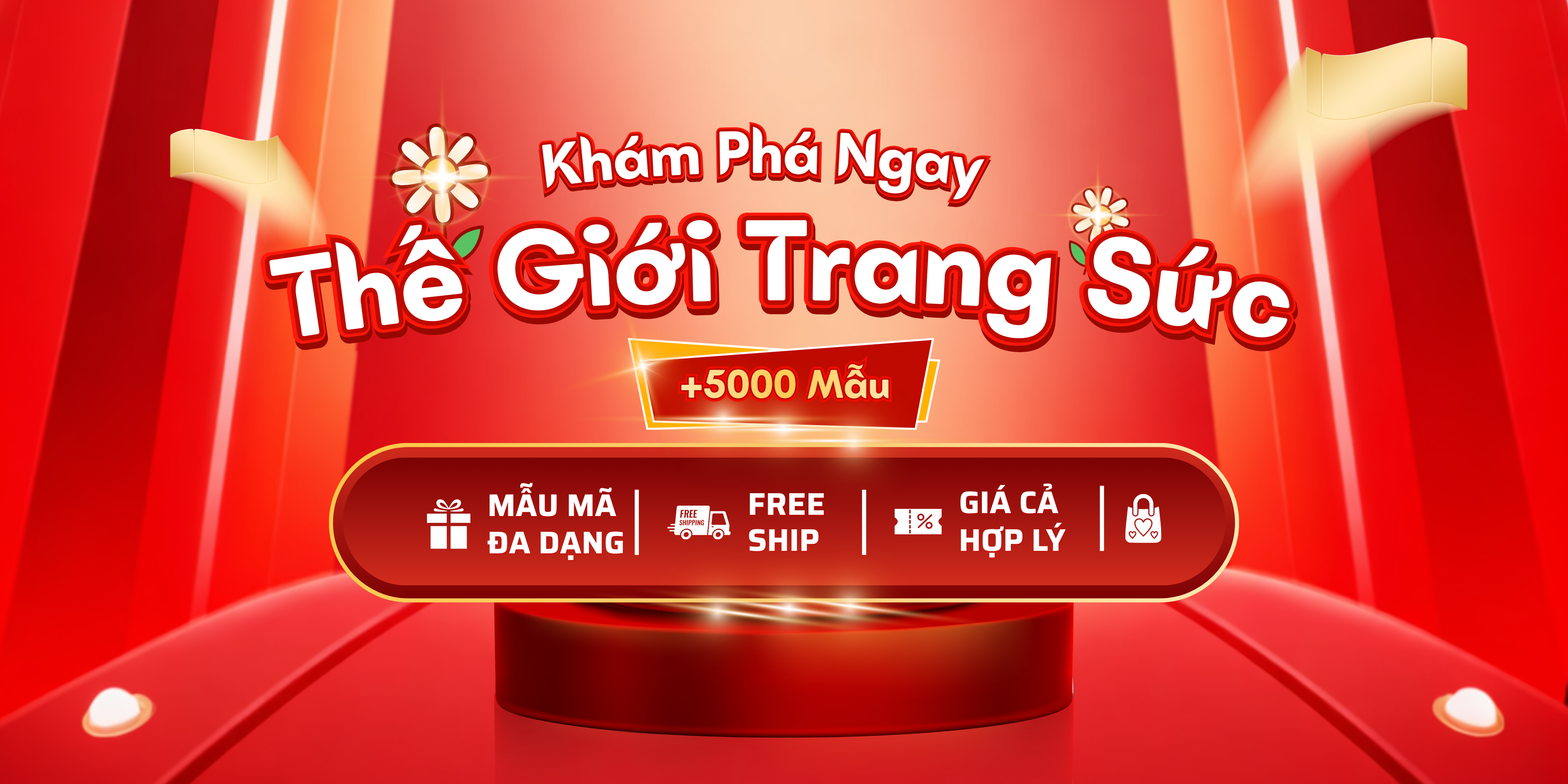 Đỏ Trắng Hiện Đại Khuyến Mãi Banner