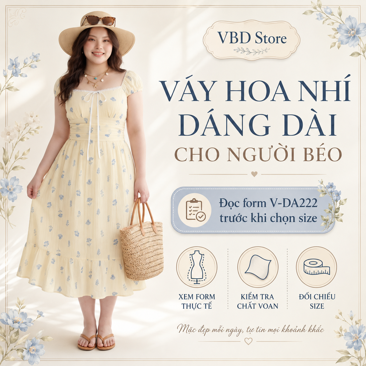 Váy Hoa Nhí Dáng Dài Cho Người Béo: Đọc Form V-DA222