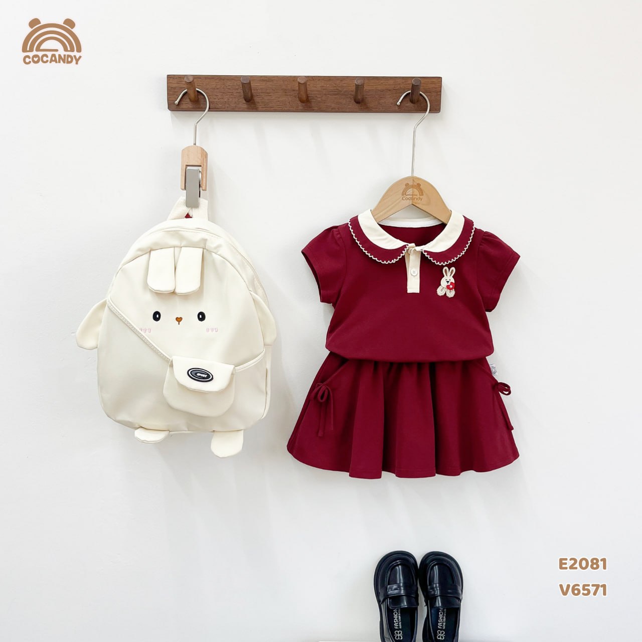 Áo cộc polo ĐỎ tag thỏ cổ sen