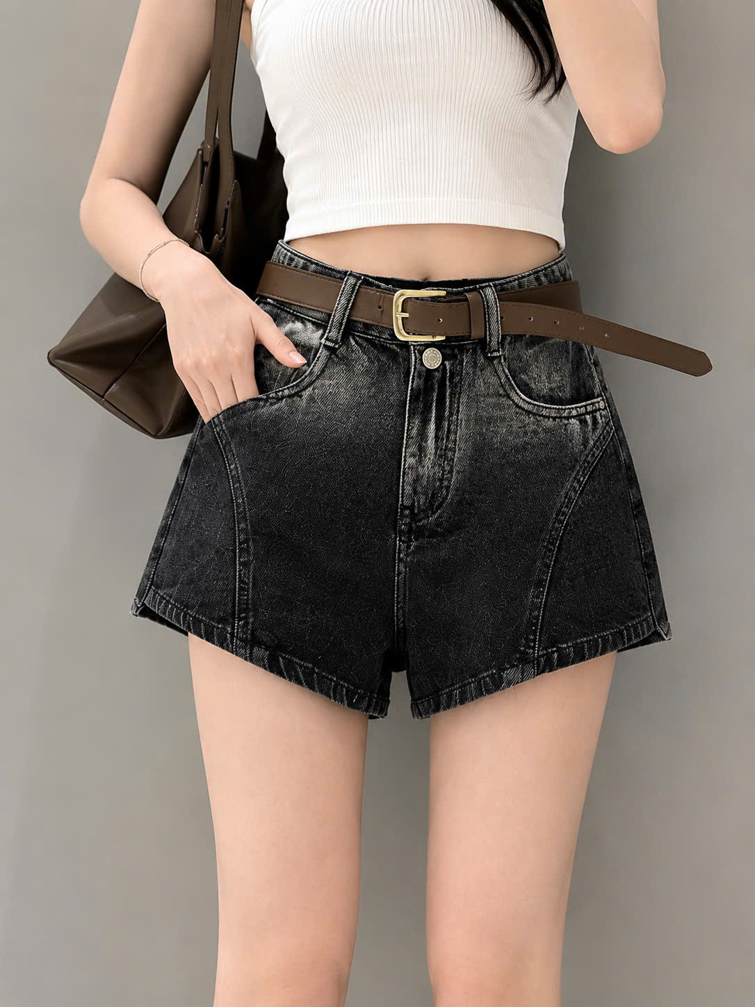 MS MD2903397 - Quần short jean nữ phối màu loang