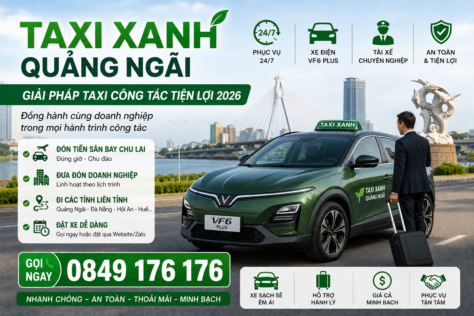 Taxi Xanh Quảng Ngãi, taxi đưa đón công tác Quảng Ngãi