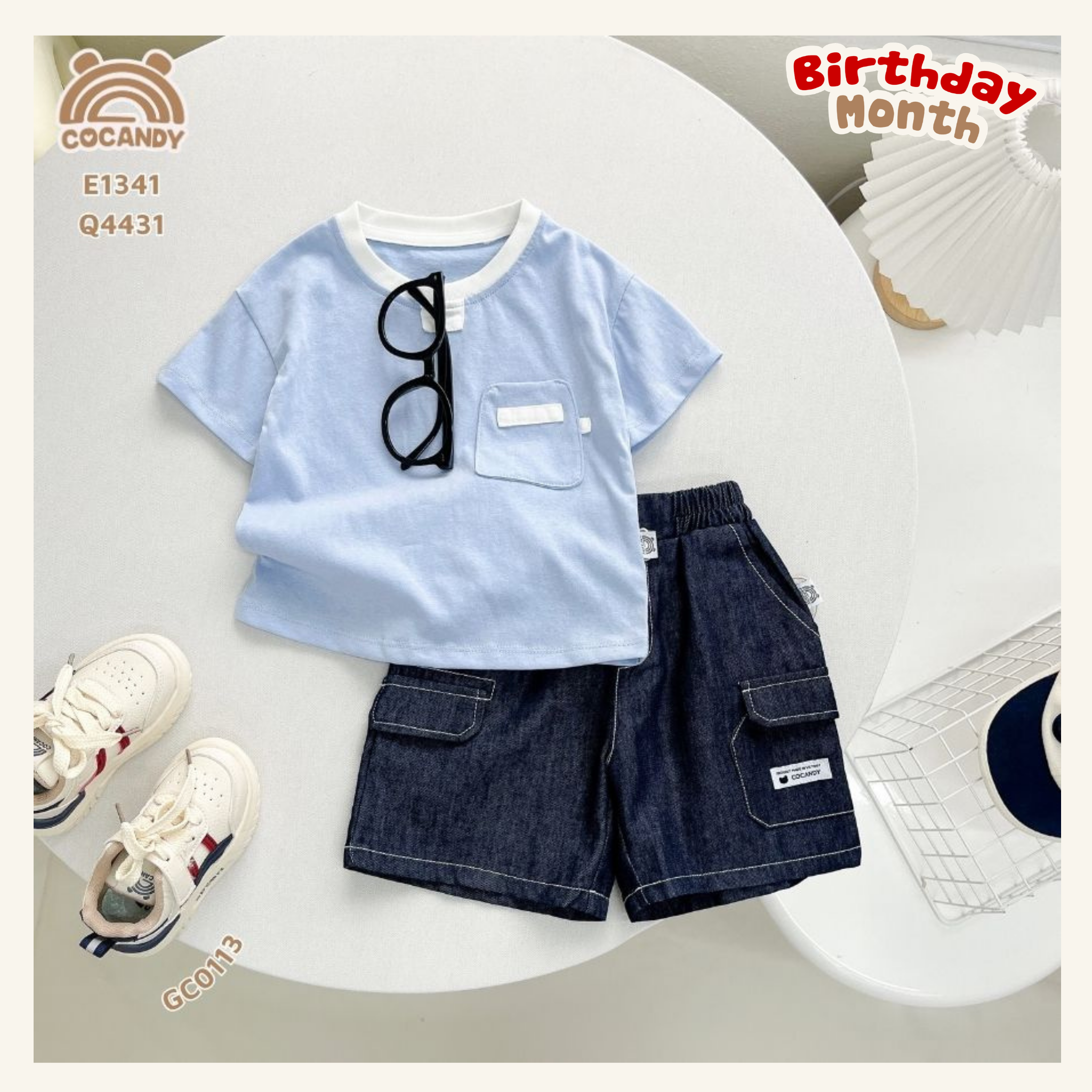 Áo cộc cotton XANH DƯƠNG túi ốp kiểu