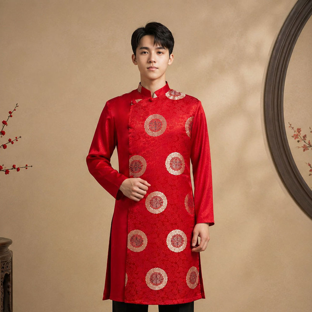 Áo Dài Nam Cách Tân Taffeta Họa Tiết Chữ Thọ Cao Cấp NA26-19_thumbnail_3