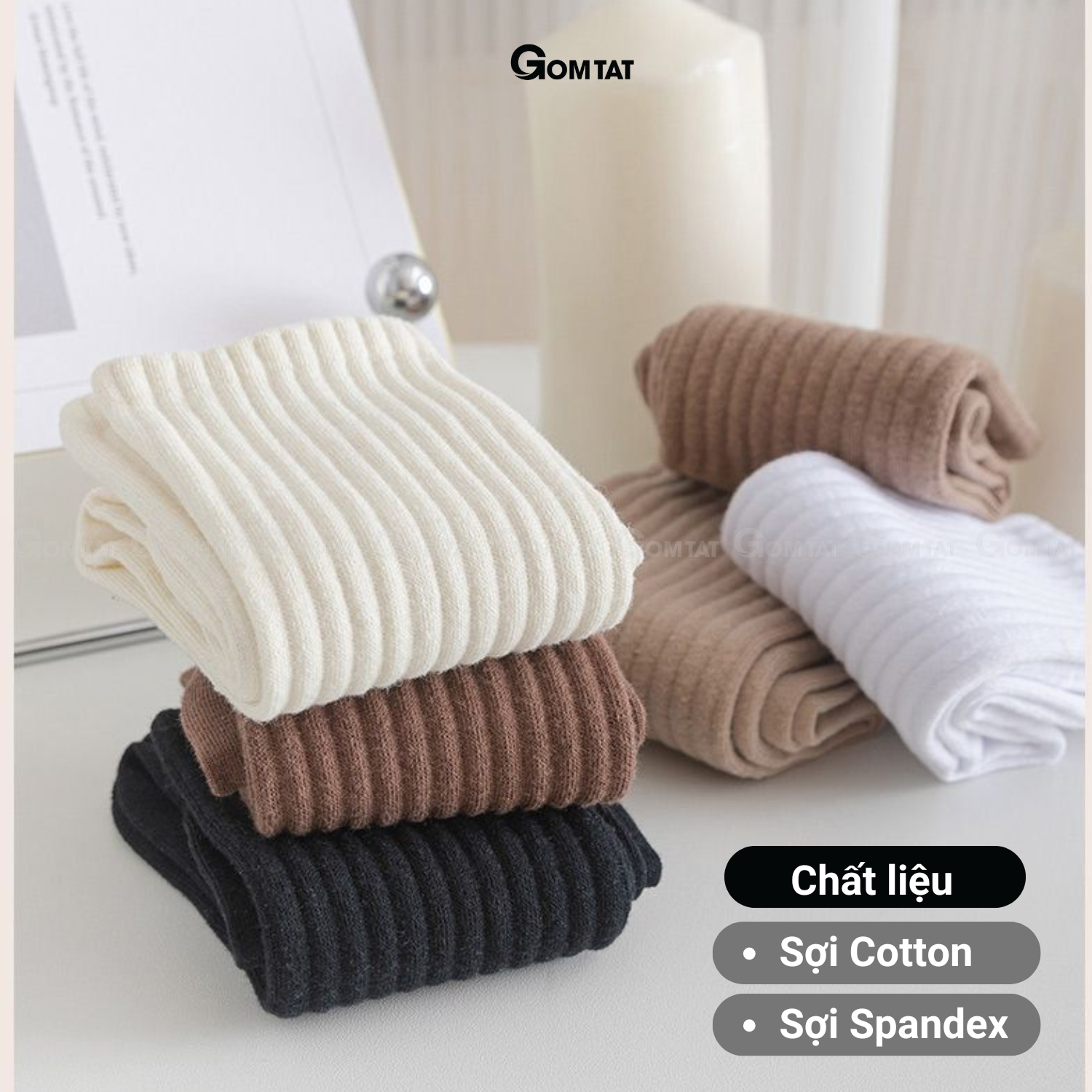 Combo tất cổ cao trơn sọc gân GOMTAT, vớ nữ cao cổ chất vải dày dặn êm ái, khử khuẩn thoáng khí - OAS-1701_thumbnail_7