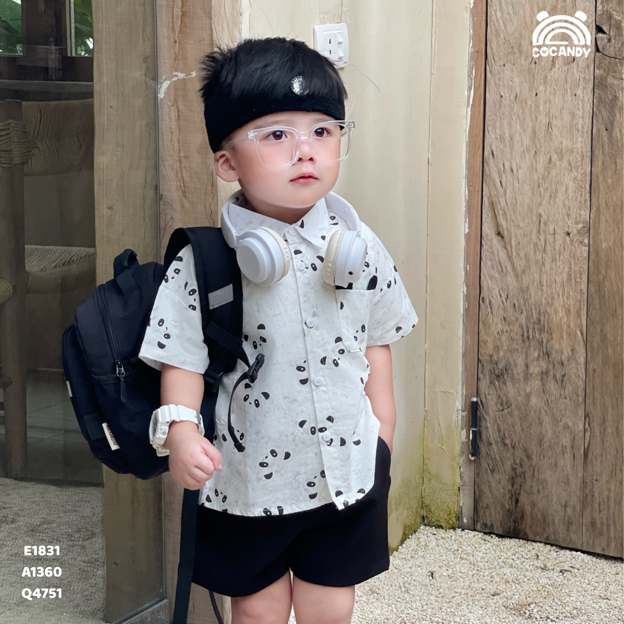 Áo cộc sơ mi gấu loang TRẮNG túi ốp