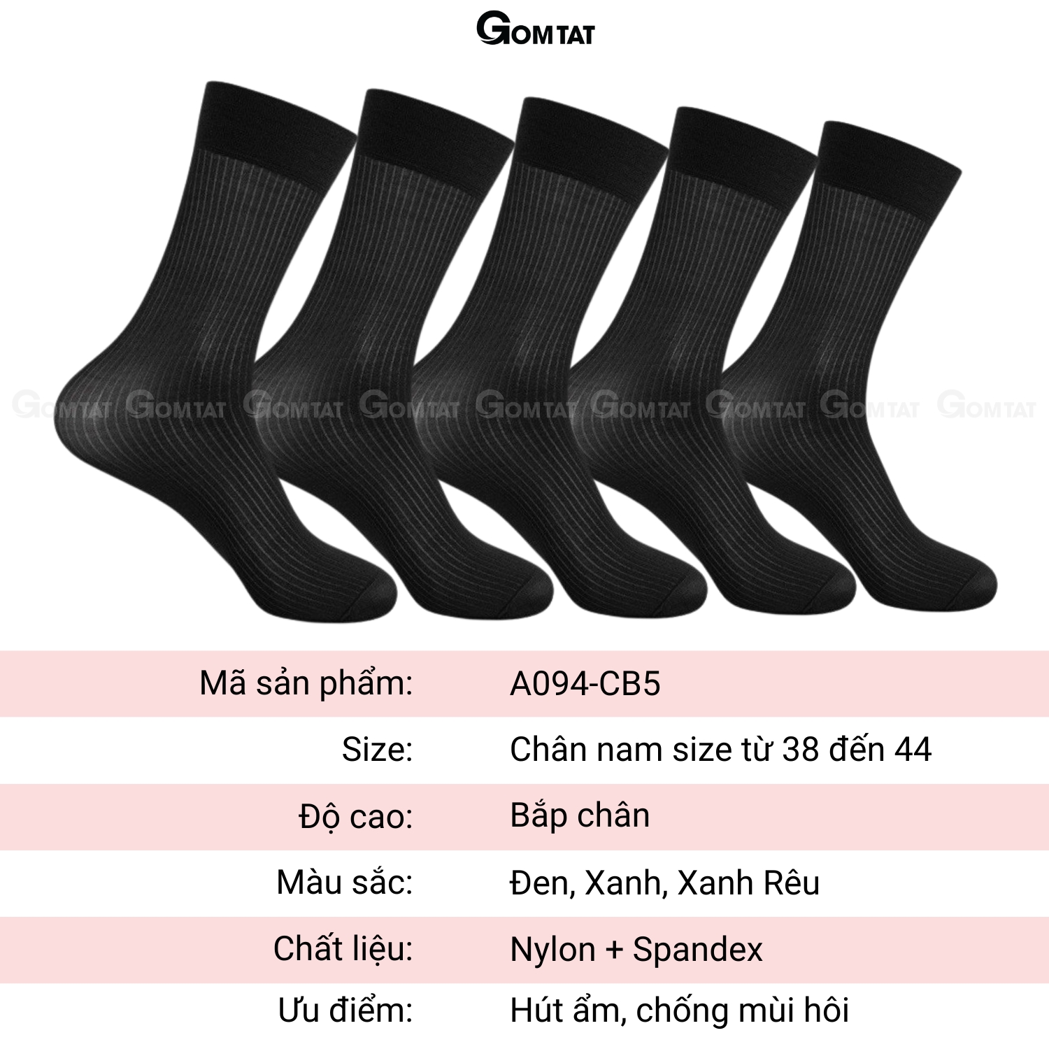 Hộp 5 đôi vớ công sở nam GOMTAT chất nylon cao cấp, họa tiết sọc gân xuyên thấu GEN-A094_thumbnail_9