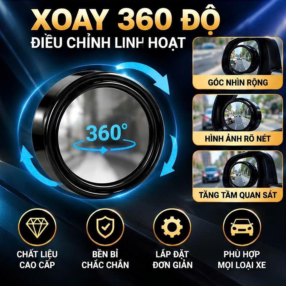Bộ 2 Gương Cầu Lồi Gắn Gương Ô Tô 3R-011 Chính Hãng_thumbnail_6