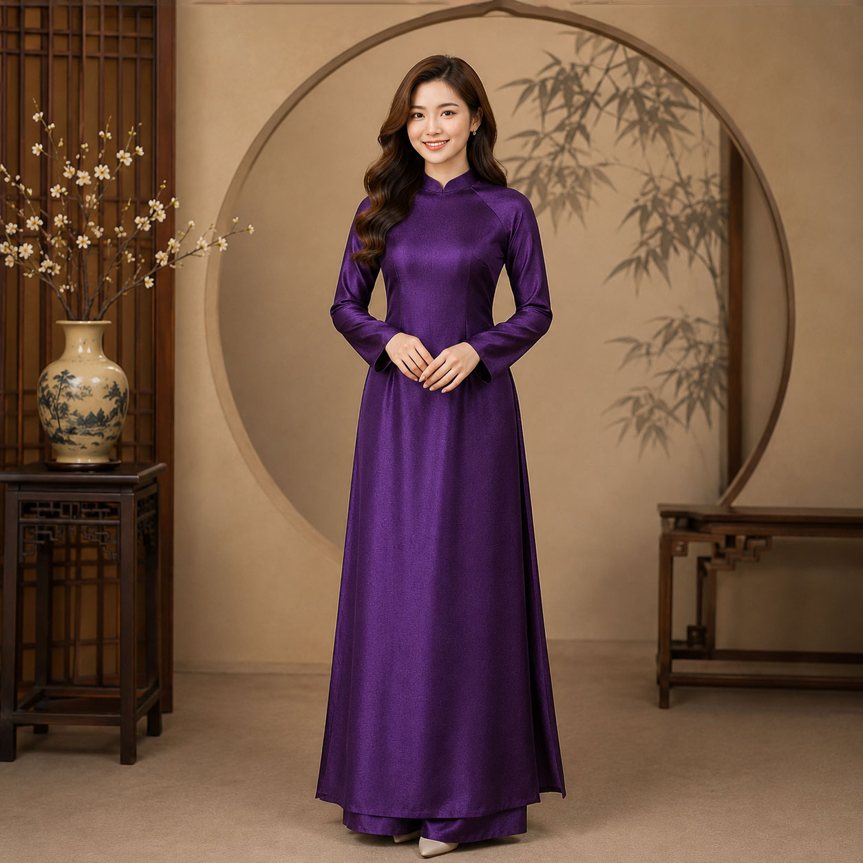 Áo Dài Truyền Thống Nữ Tằm Ánh Cao Cấp Nhiều Màu  TT26-01_thumbnail_10