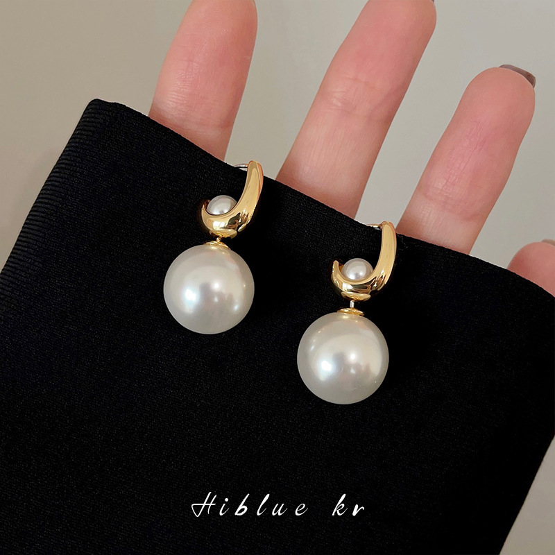 Bông tai ngọc trai lớn Bông tai nữ Bông tai cổ điển Bông tai 925 Bông tai cao cấp Bông tai Niche Bông tai Màu sắc: 16