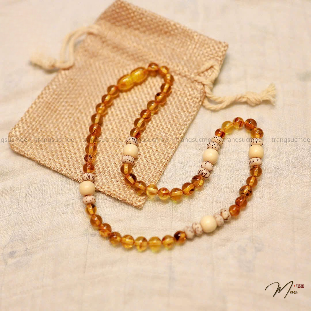B75 - Set dây chuyền & vòng tay hổ phách dâu tằm cho bé_thumbnail_2