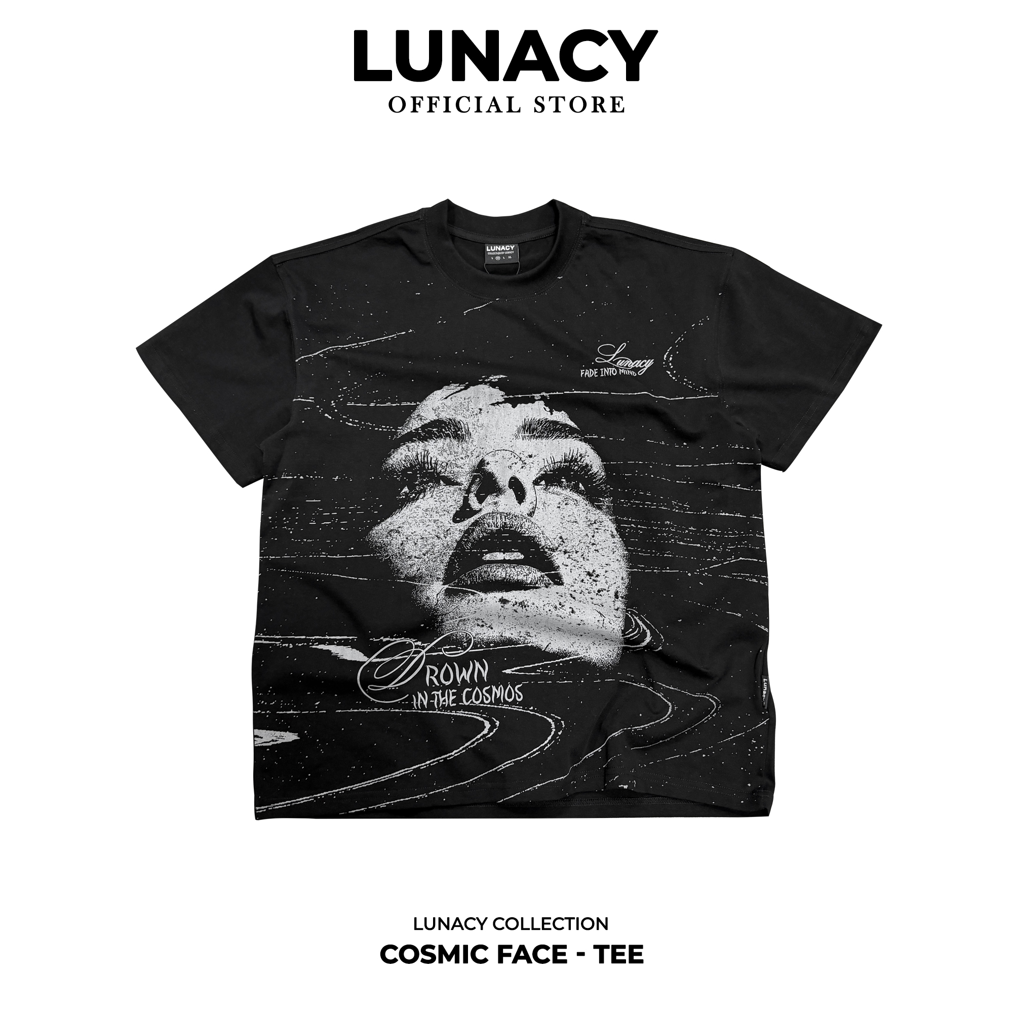 "LUNACY" COSMIC TEE, COTTON - BLACK