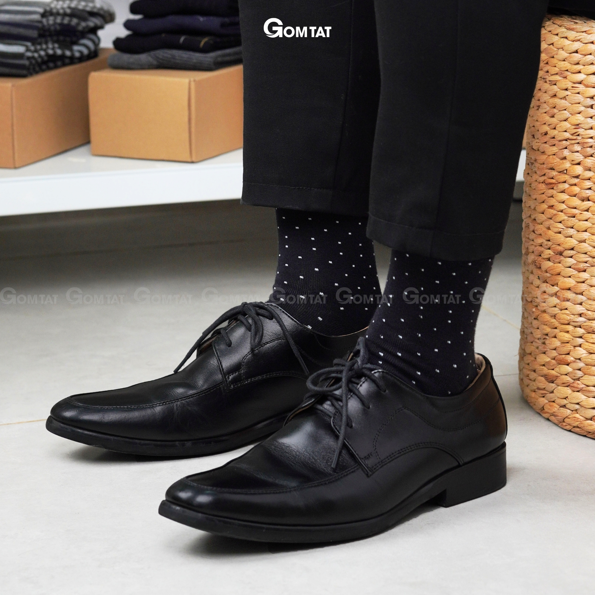Hộp 5 đôi vớ nam cổ cao công sở GOMTAT hoạ tiết chấm bi, chất liệu cotton cao cấp LUX-CHAMBI-DUMAU-CB5_thumbnail_1