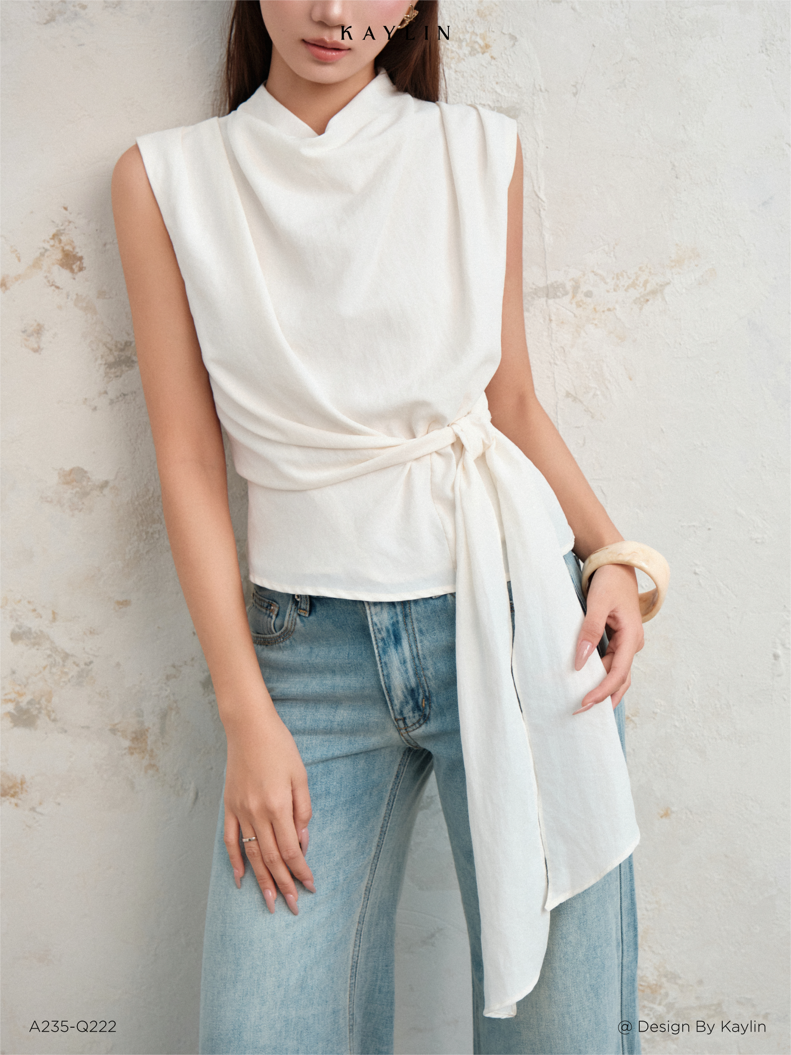 Áo Kiểu Sát Nách Cột Eo Bất Đối Xứng KAYLIN Tie Draped Top