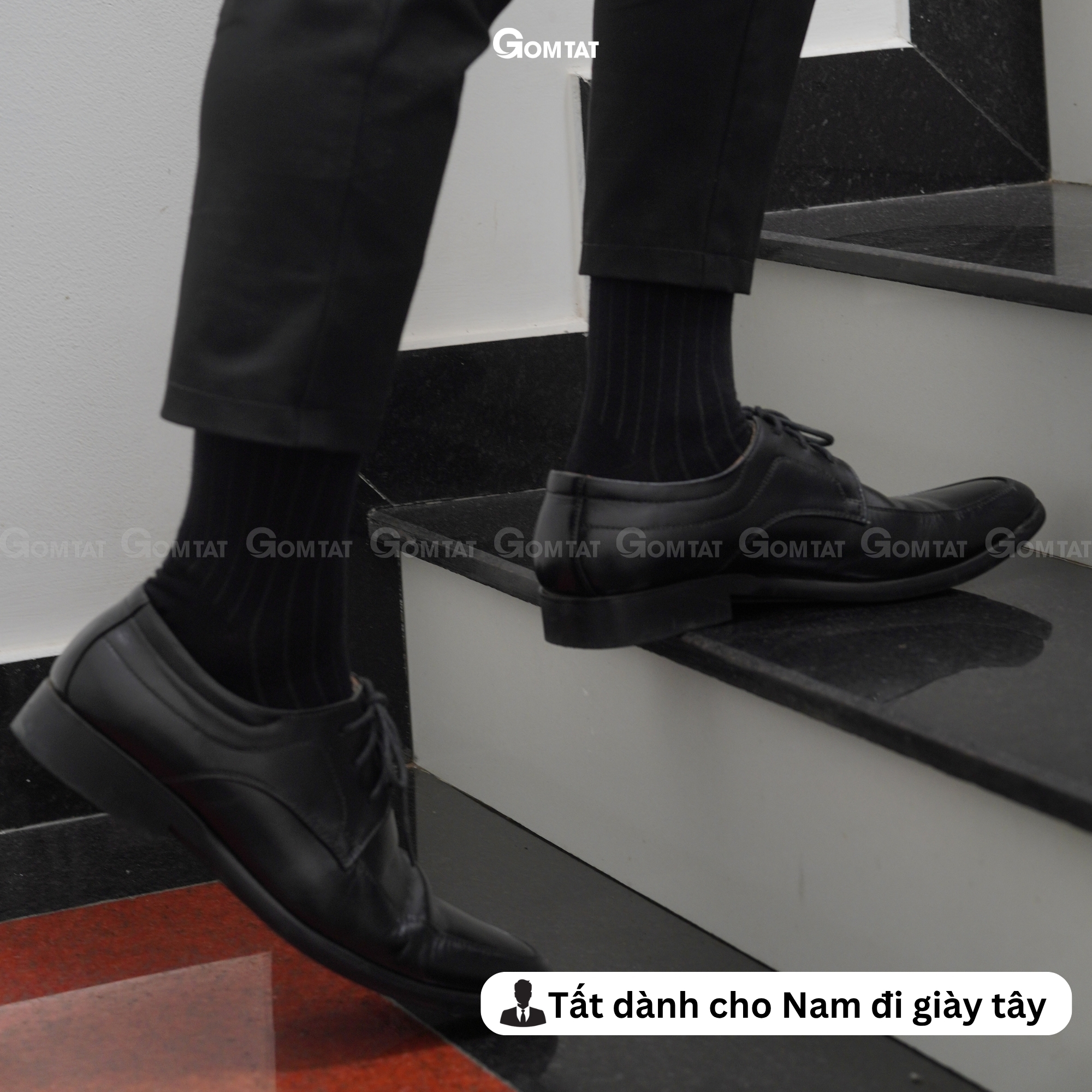 Hộp 5 đôi tất nam đi giày tây cao cổ GOMTAT gân chìm, vớ công sở nam thoáng khí LUX-TAYCHIM-DEN-CB5_thumbnail_5