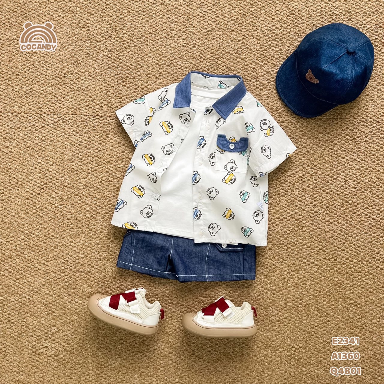 Áo cộc sơ mi TRẮNG hình gấu cổ denim_thumbnail_7