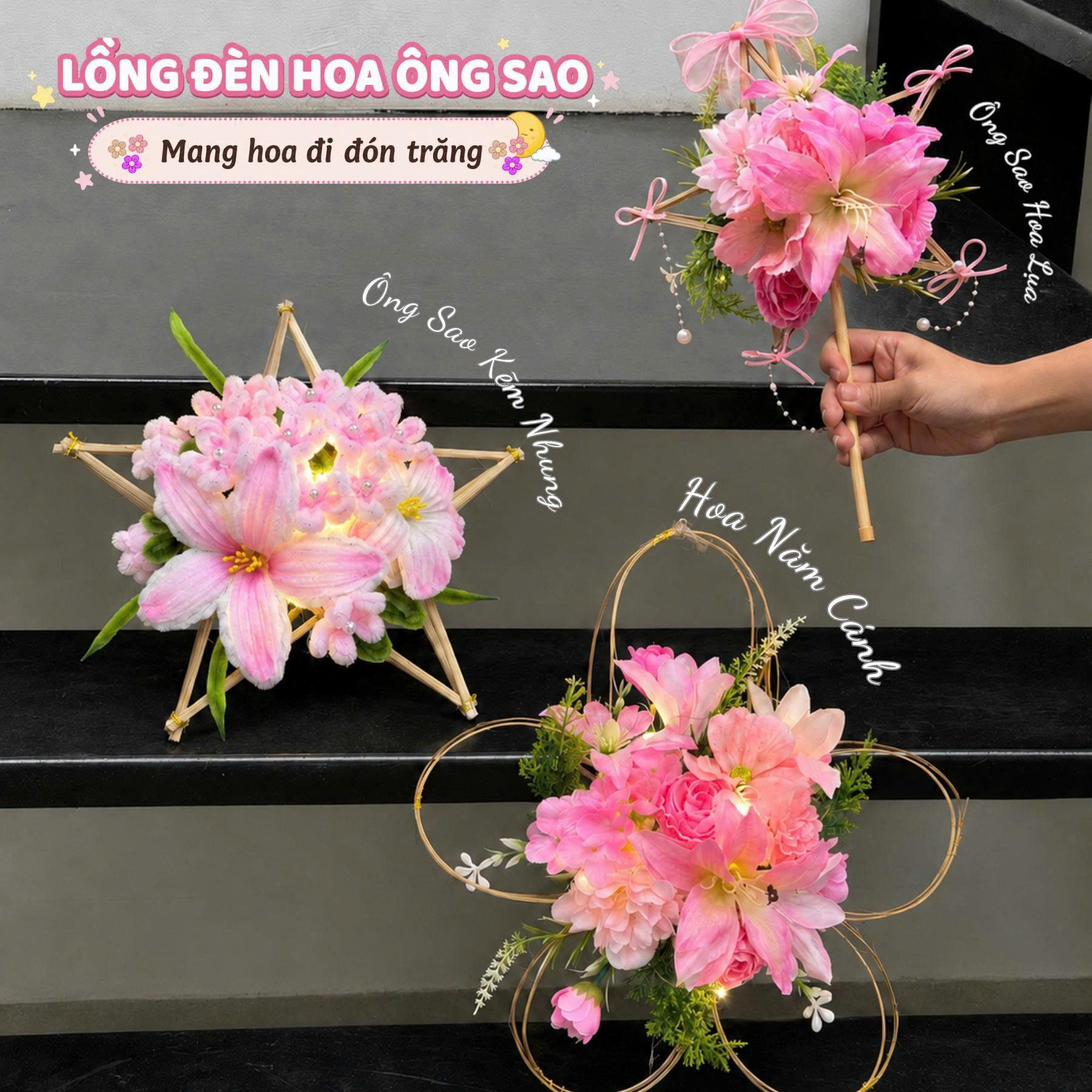Lồng Đèn Trung Thu Hoa Lụa / Kẽm Nhung