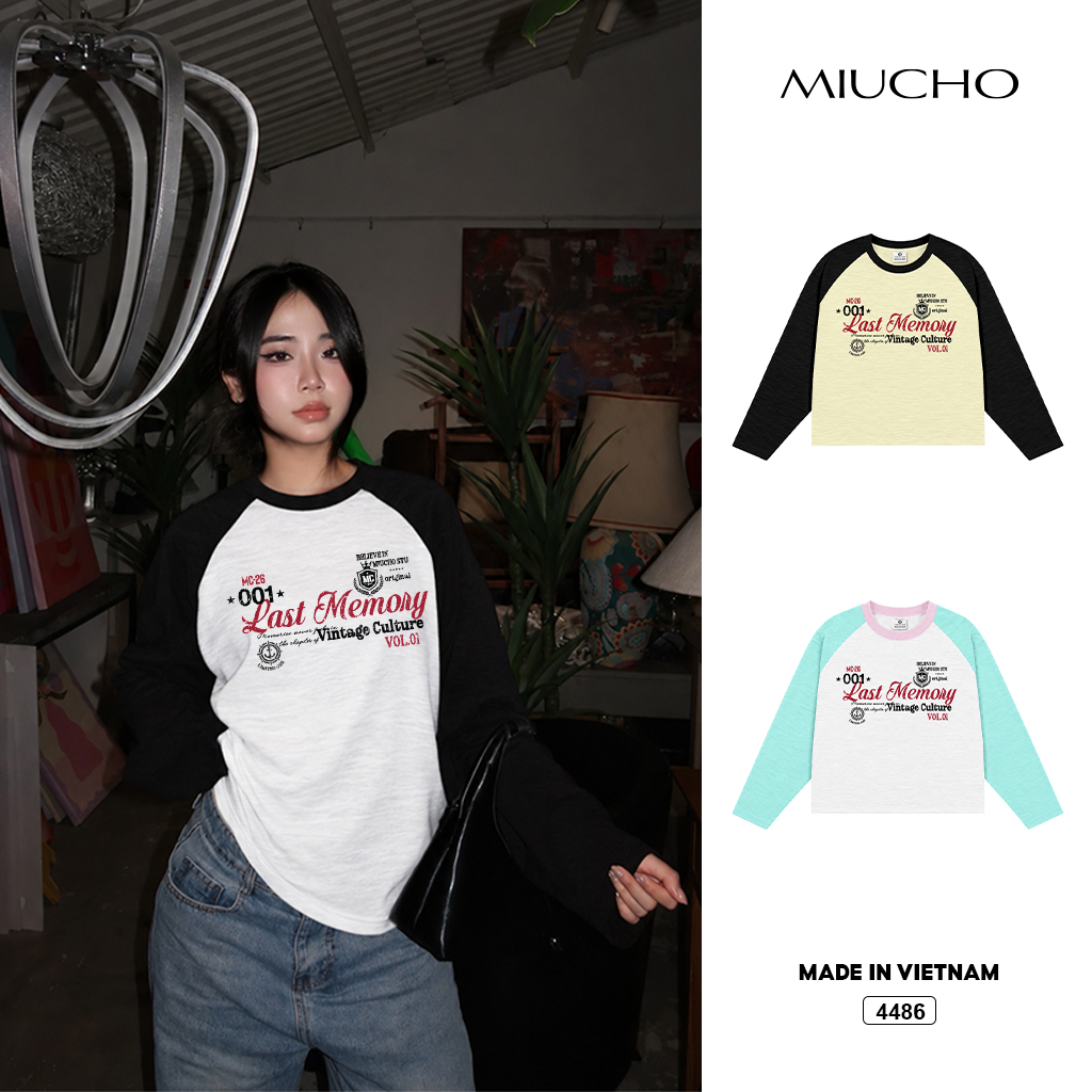 Áo thun nữ form boxy Miucho tay dài raglan chất vải xược 4486